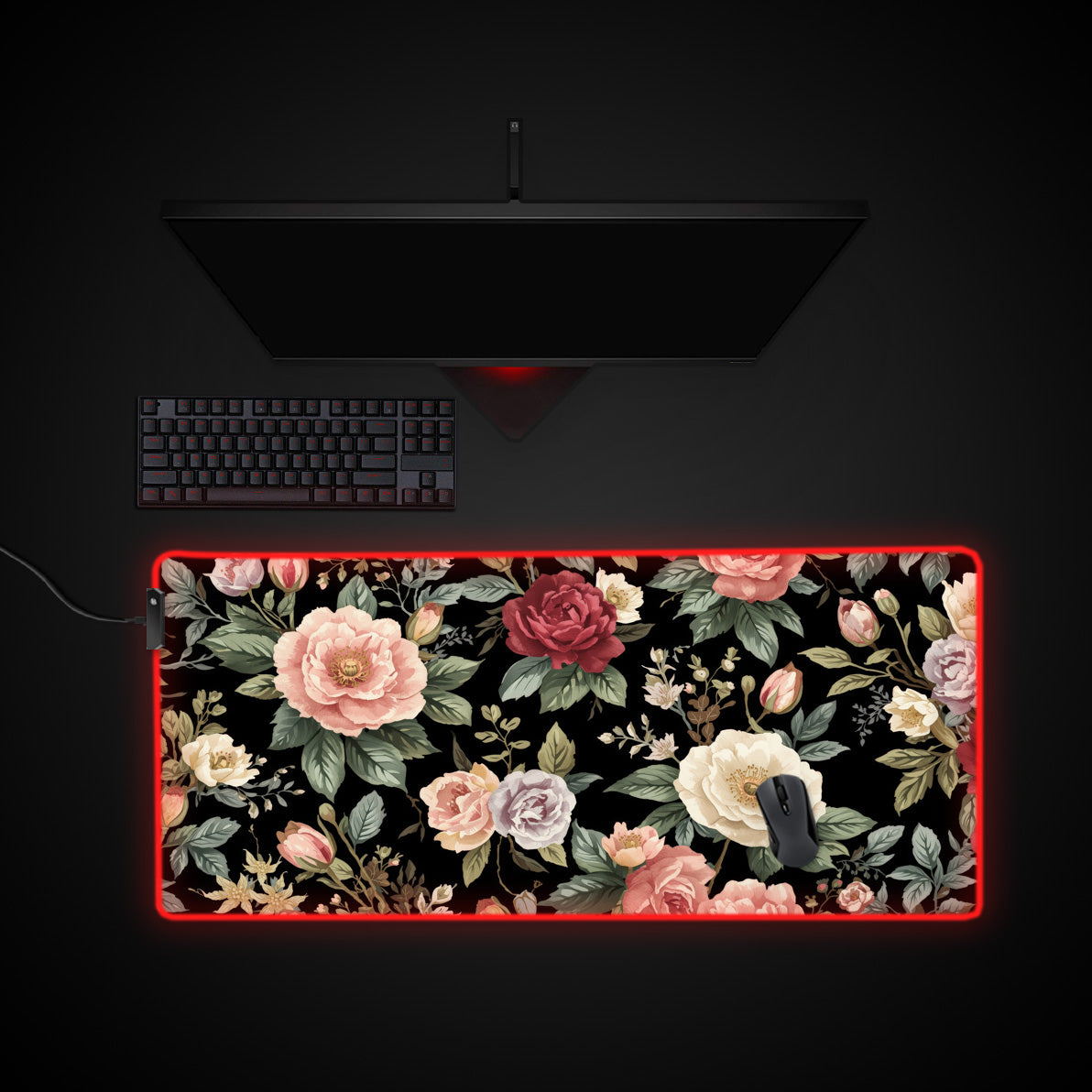 Midnight Bloom desk mat with RGB edge lighting
