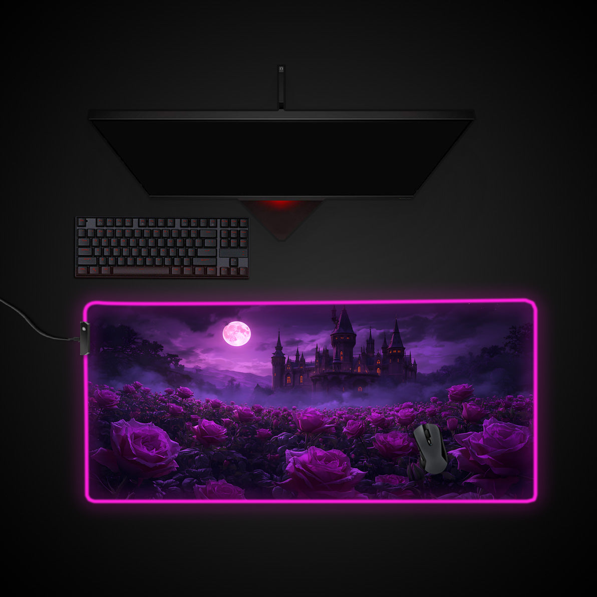 Midnight Roses desk mat with RGB edge lighting