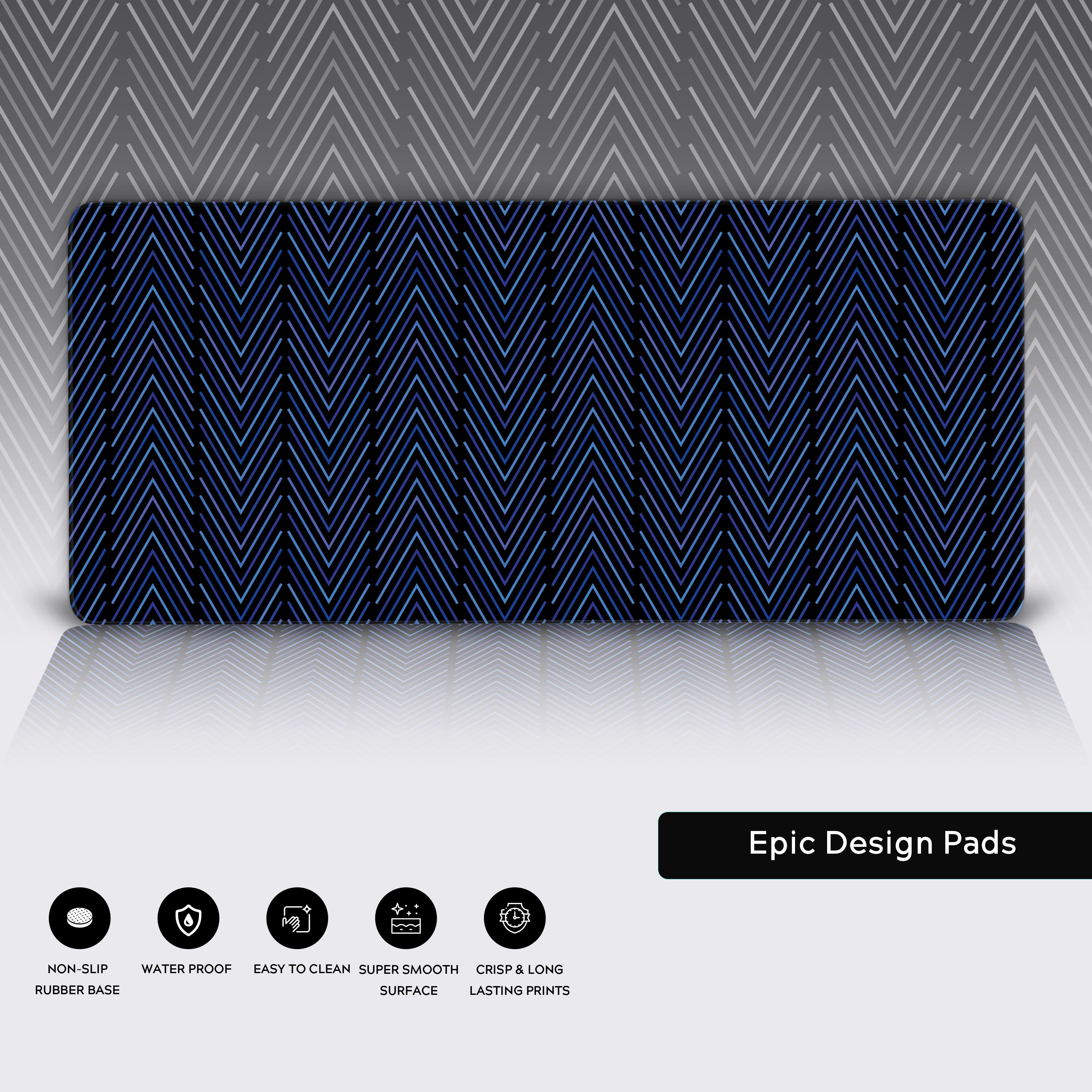 Close-up of the Stripe Pattern geometric desk mat, showcasing the high-quality stitched edges and the smooth, water-resistant surface. - Epic Design Pads & Mousepads
