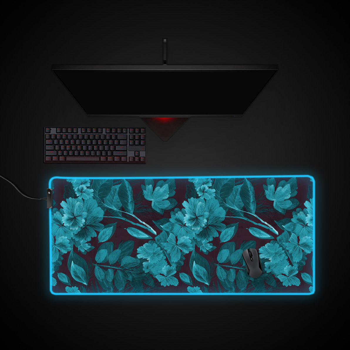 Azure Bloom desk mat with RGB edge lighting