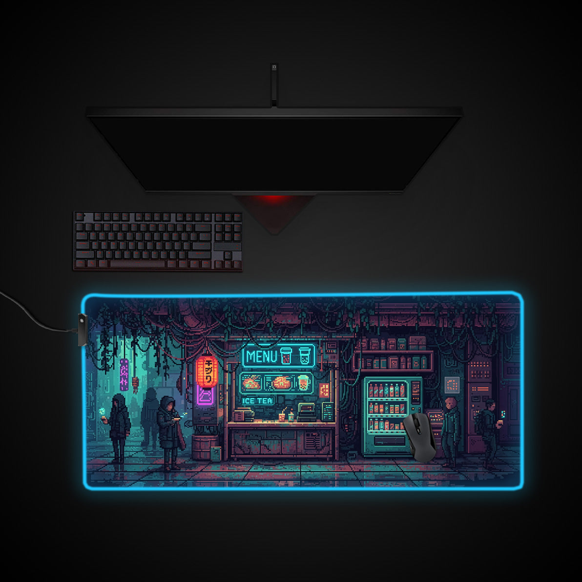 Night Market desk mat with RGB edge lighting