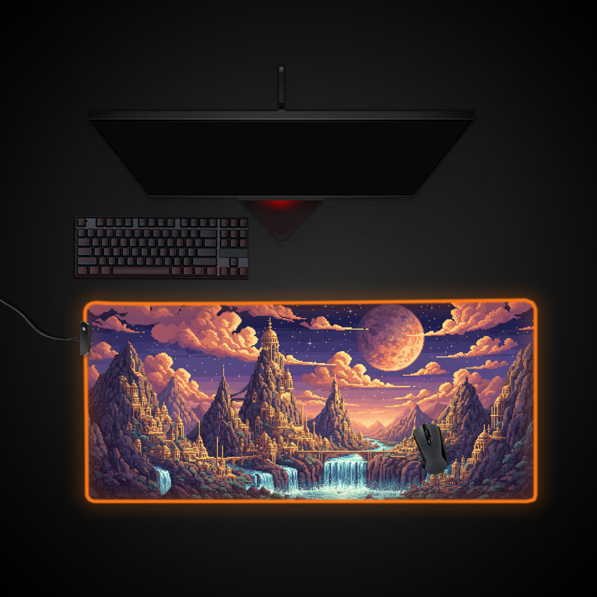 8-Bit Kingdom desk mat with RGB edge lighting