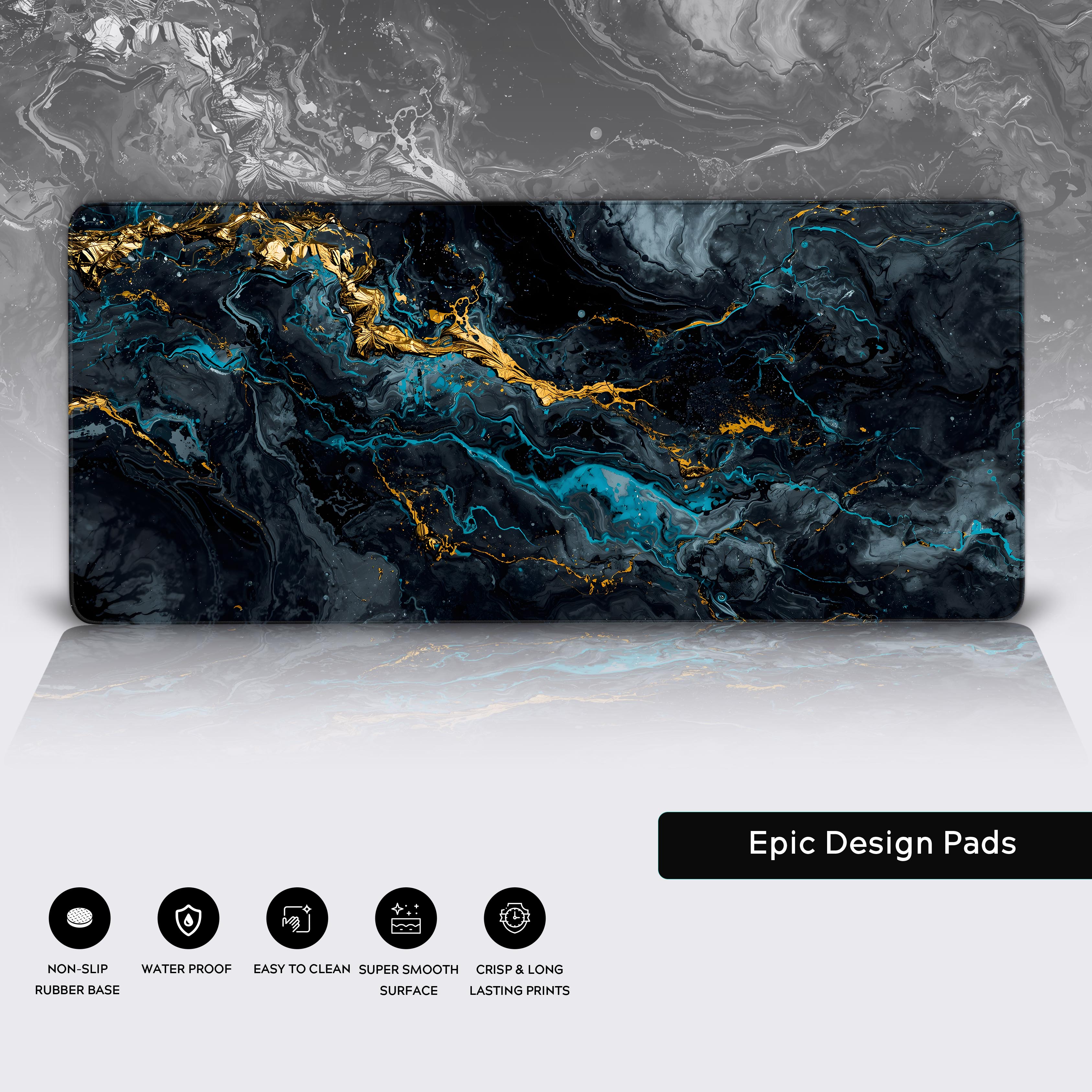 Close-up of the Flow State large mouse pad, detailing the premium stitched edges, smooth glide surface, and non-slip rubber base. - Epic Design Pads & Mousepads
