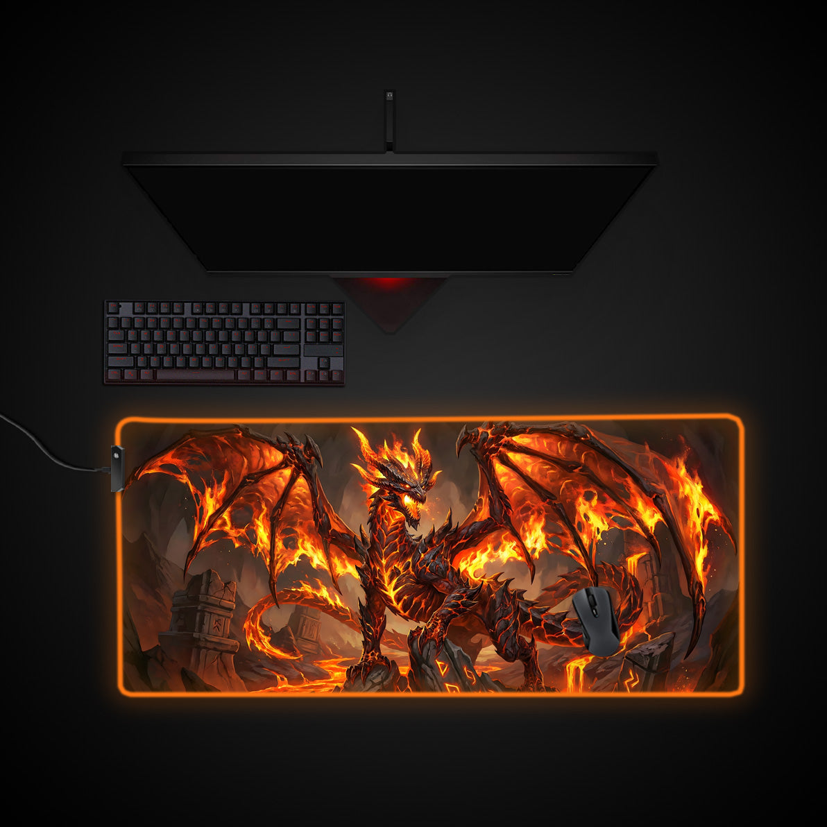Magma Dragon desk mat with RGB edge lighting