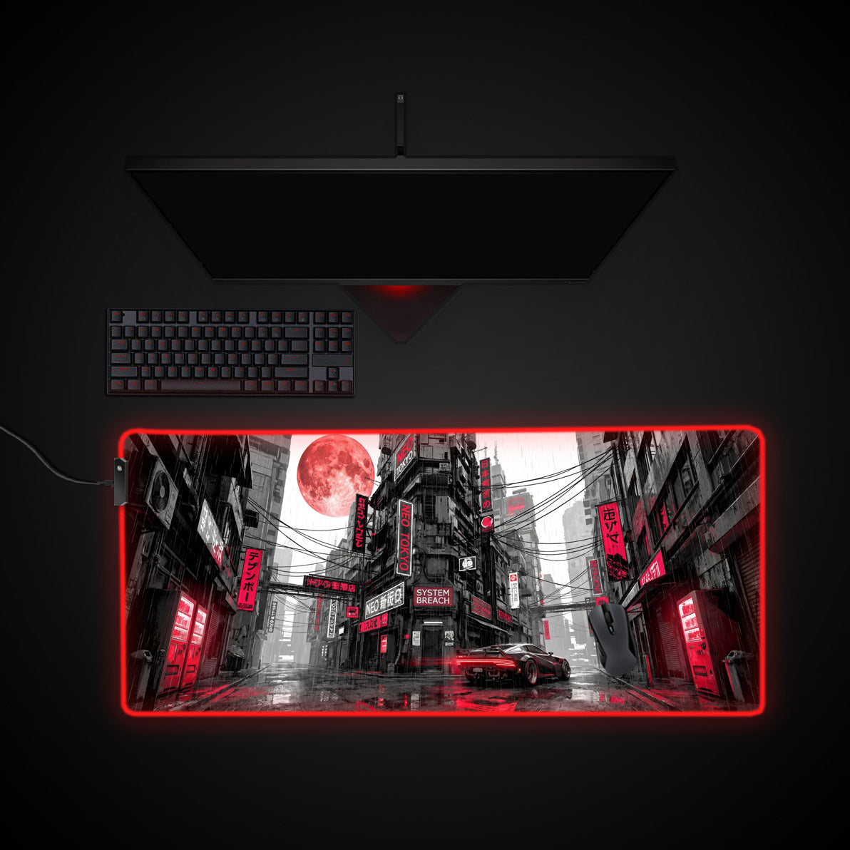 System Breach desk mat with RGB edge lighting