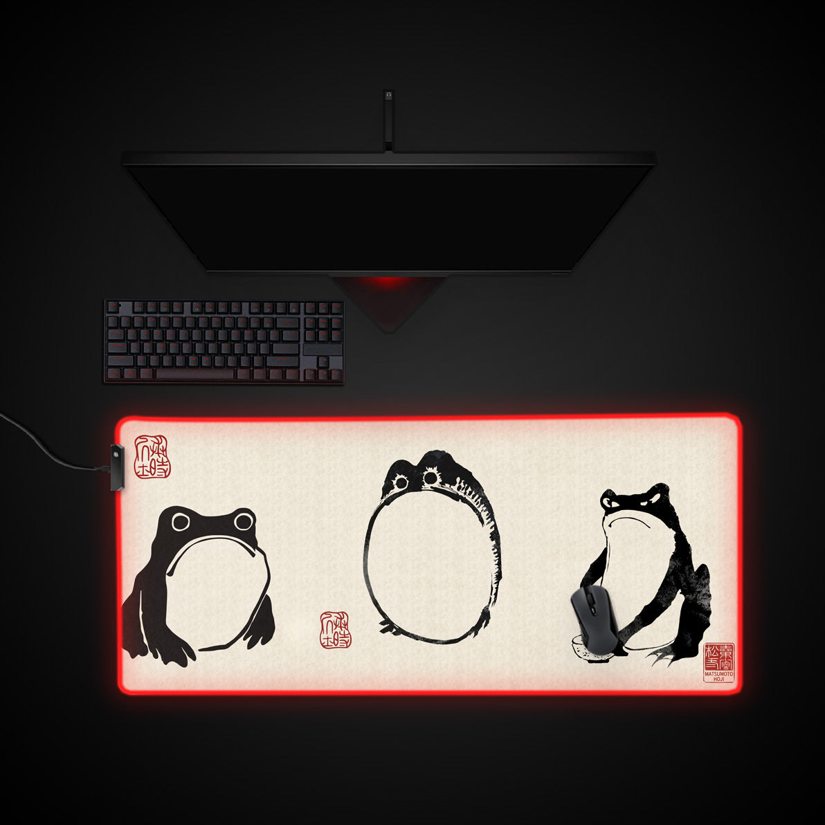 Grumpy Frog, by Matsumoto Hoji desk mat with RGB edge lighting