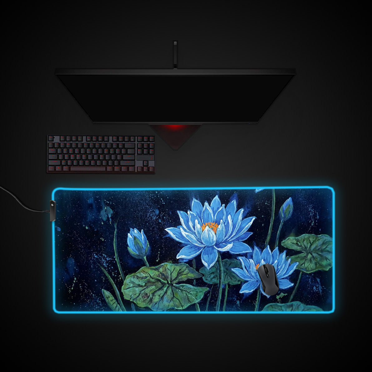 Midnight Lotus desk mat with RGB edge lighting