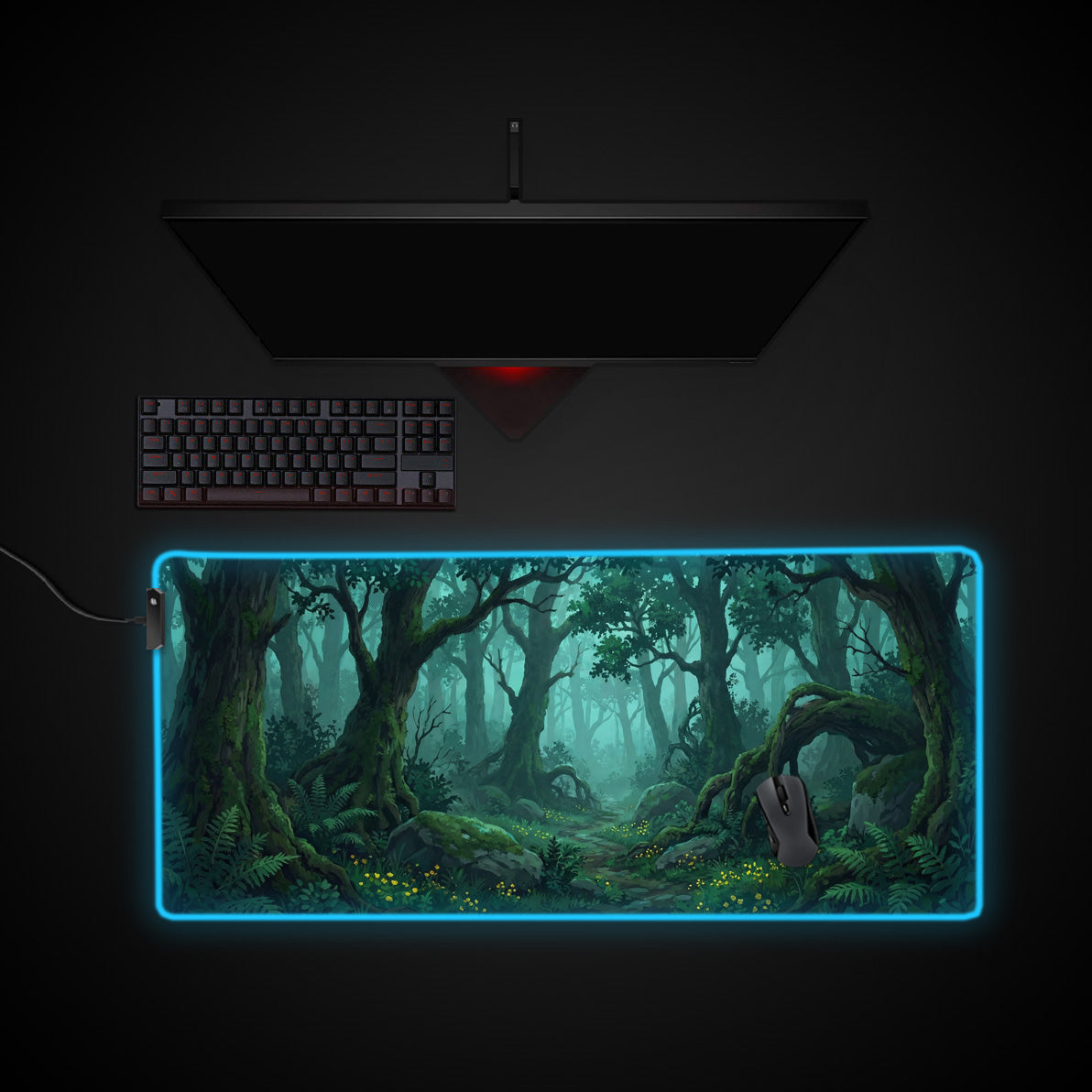 Verdant Path desk mat with RGB edge lighting