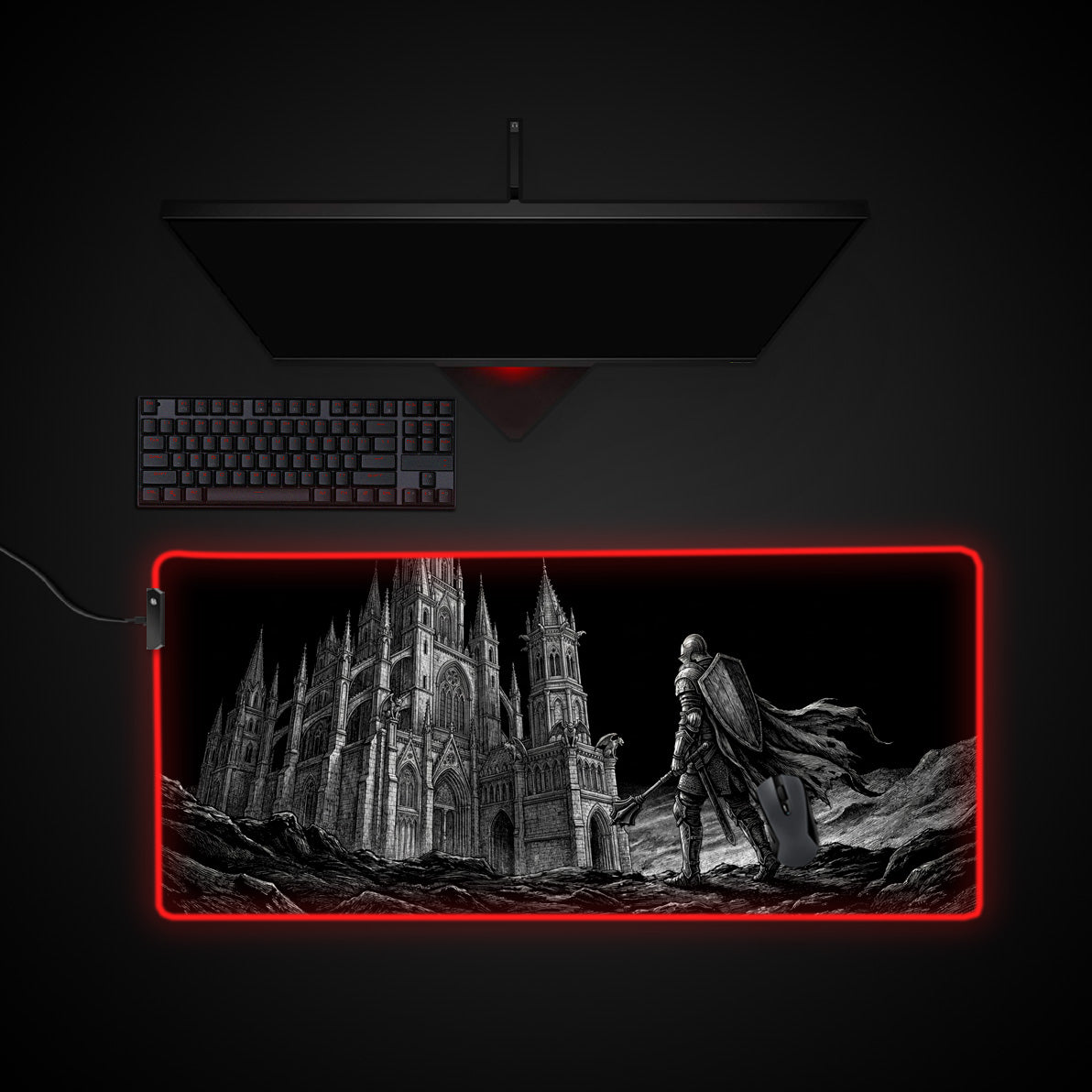 Iron Resolve desk mat with RGB edge lighting