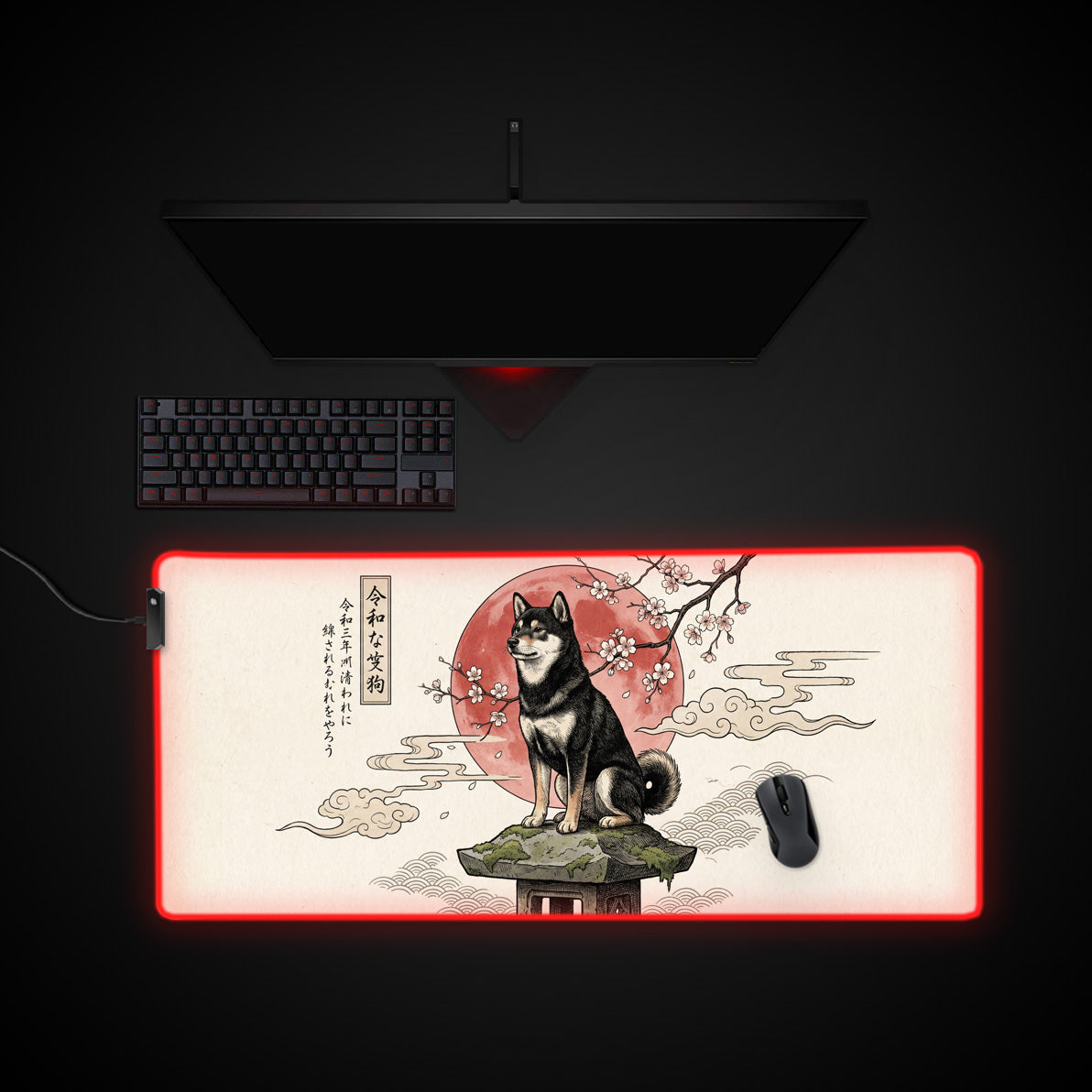 Shiba Guardian desk mat with RGB edge lighting