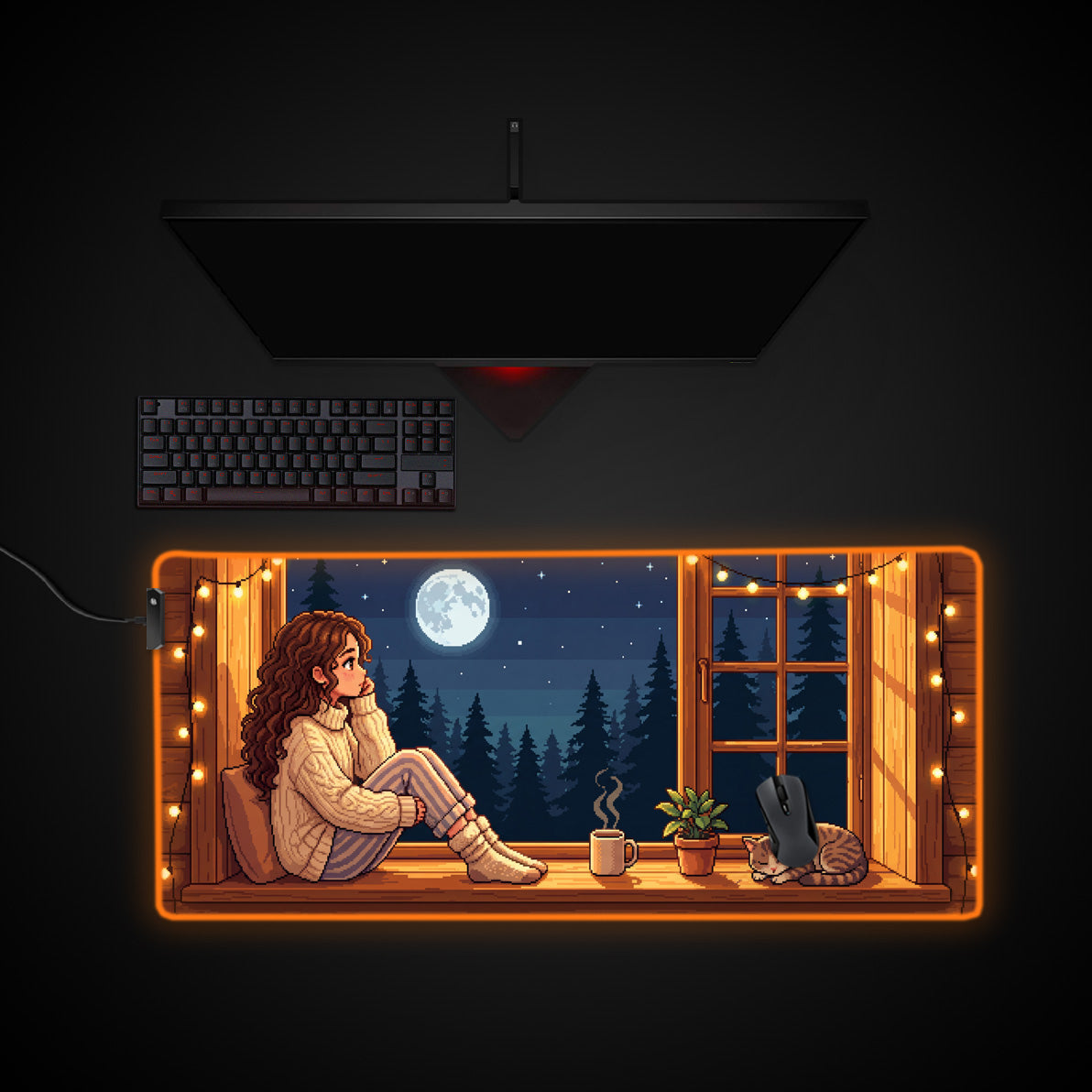 Pixel Moonlight desk mat with RGB edge lighting