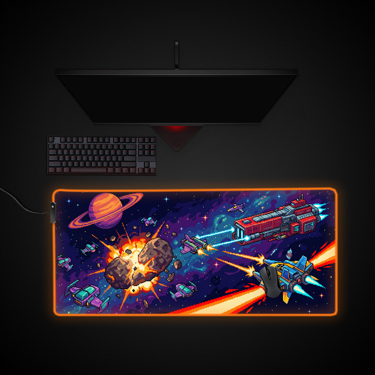 Galaxy Battle desk mat with RGB edge lighting