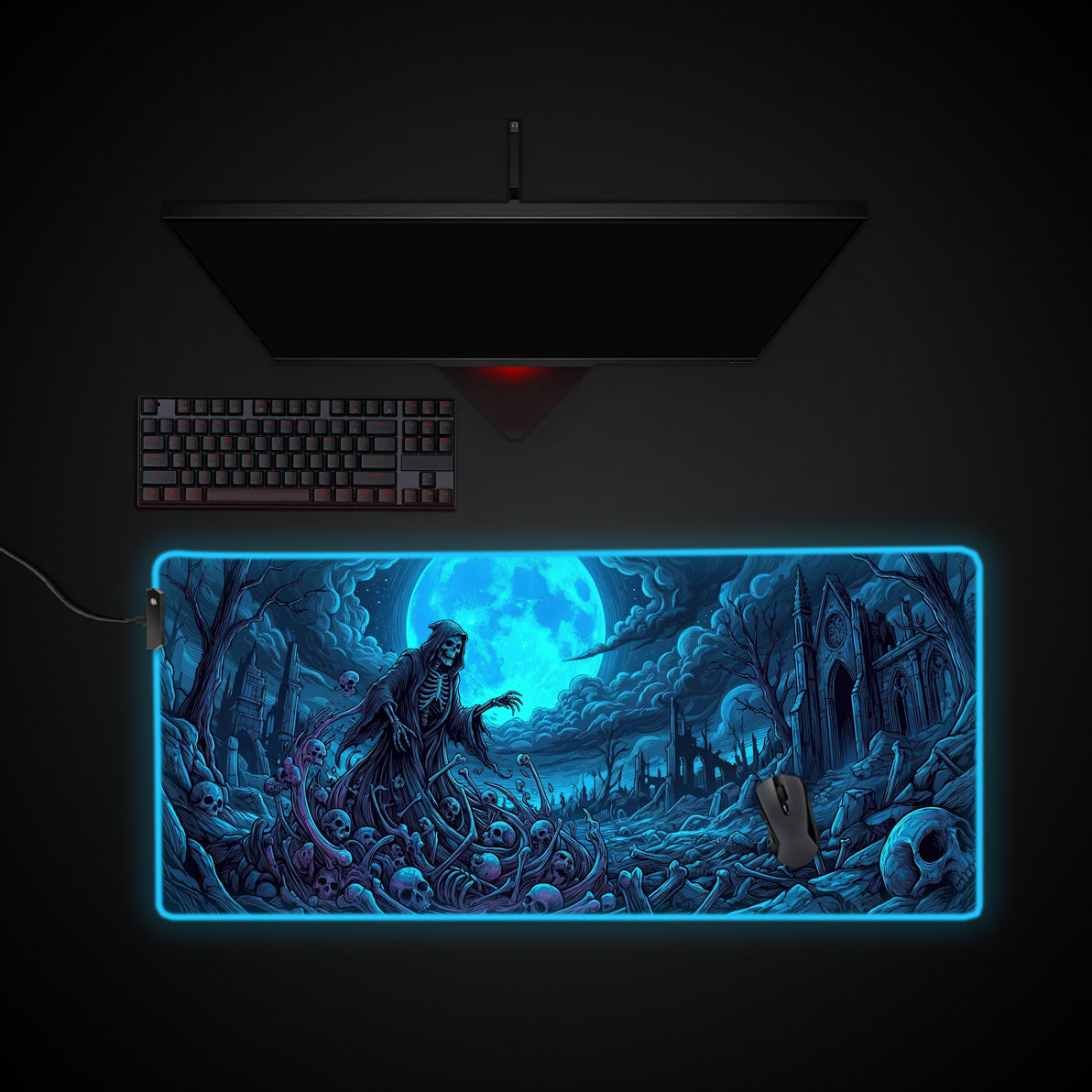 Reaper's Moon desk mat with RGB edge lighting
