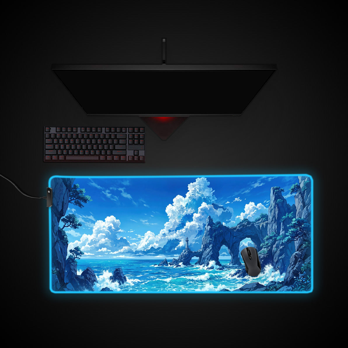 Cloud Horizon desk mat with RGB edge lighting