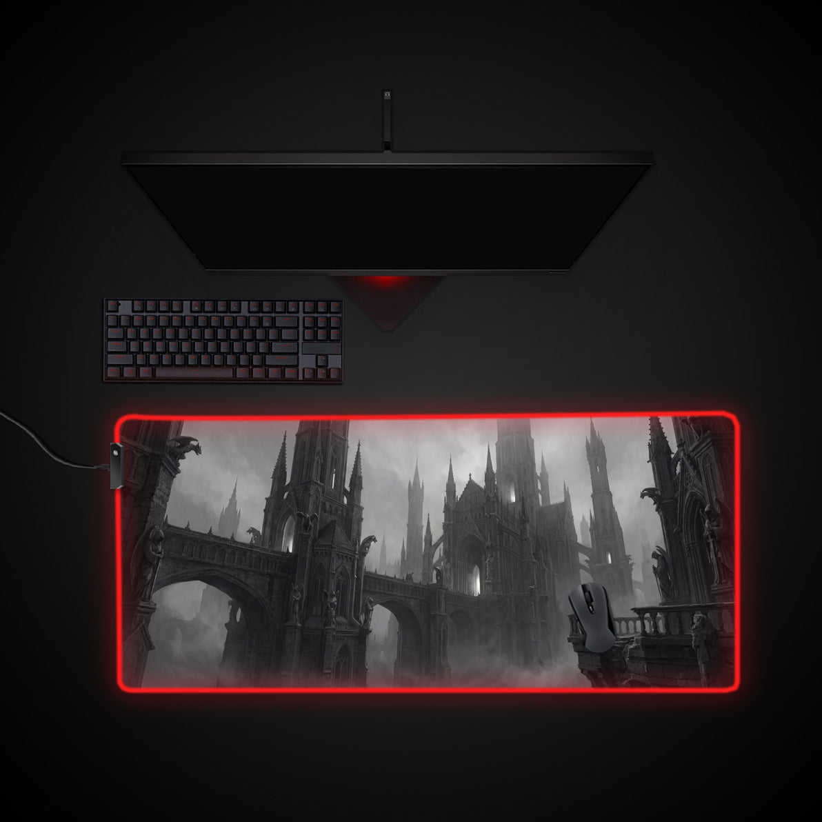 Ashen Citadel desk mat with RGB edge lighting