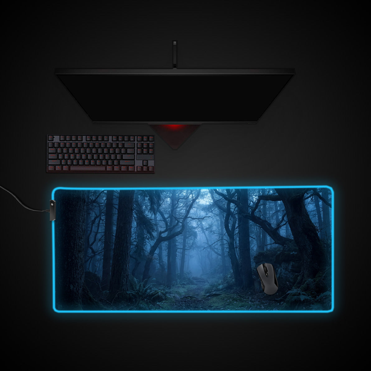 Twilight Woods desk mat with RGB edge lighting