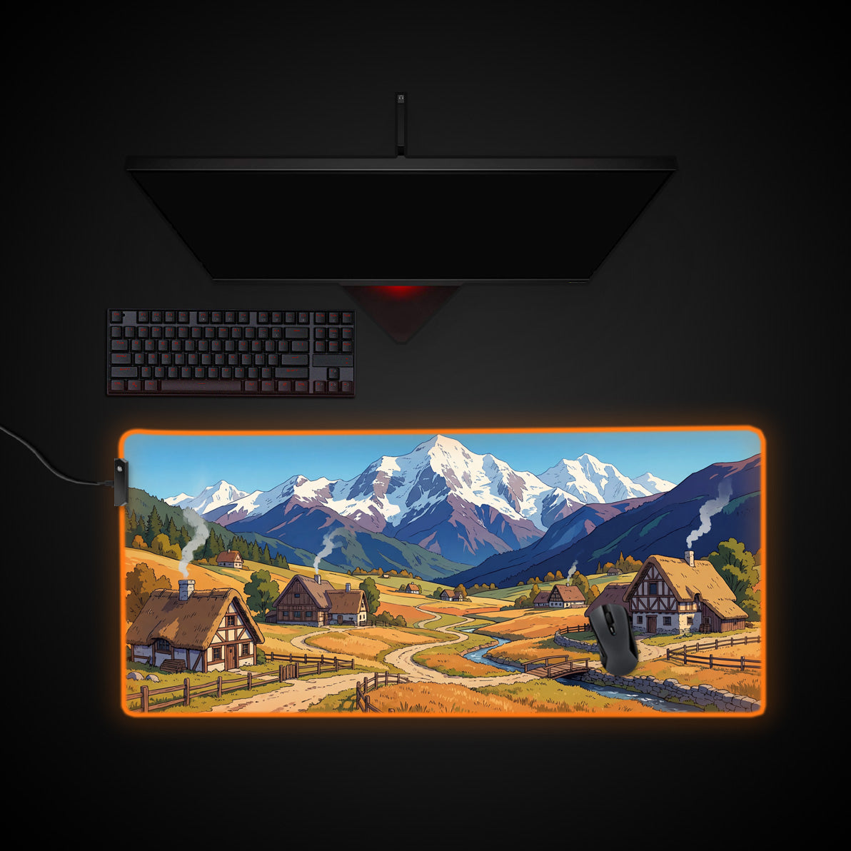 Highland Morning desk mat with RGB edge lighting
