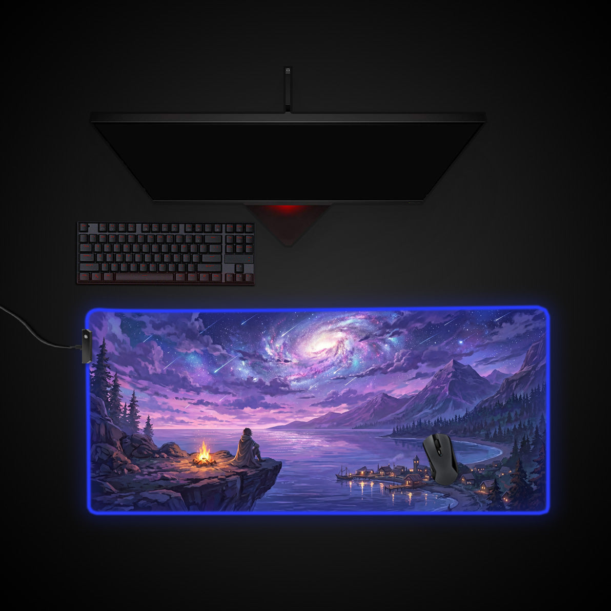 Starlit Vigil desk mat with RGB edge lighting
