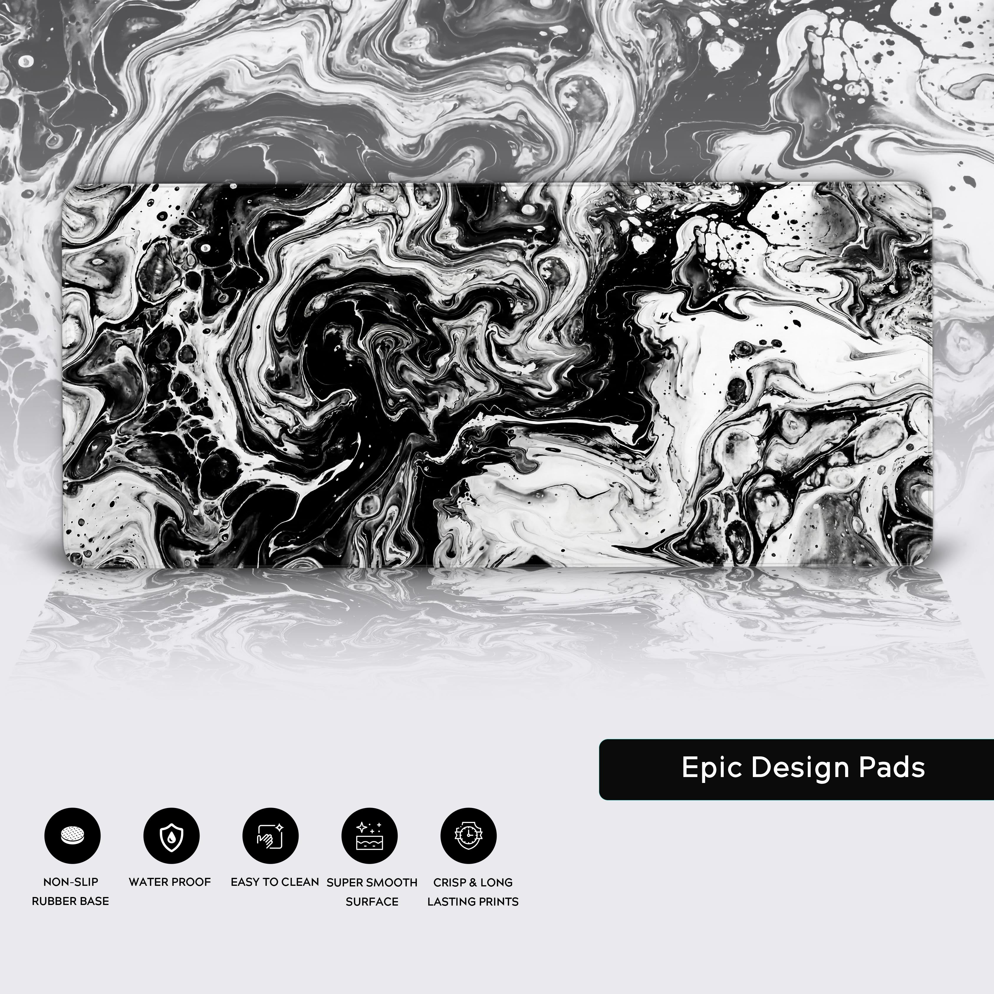 Close-up of the Liquid Abyss mouse pad, highlighting the smooth fabric texture, detailed fluid art design, and durable stitched edges for long-lasting use. - Epic Design Pads & Mousepads