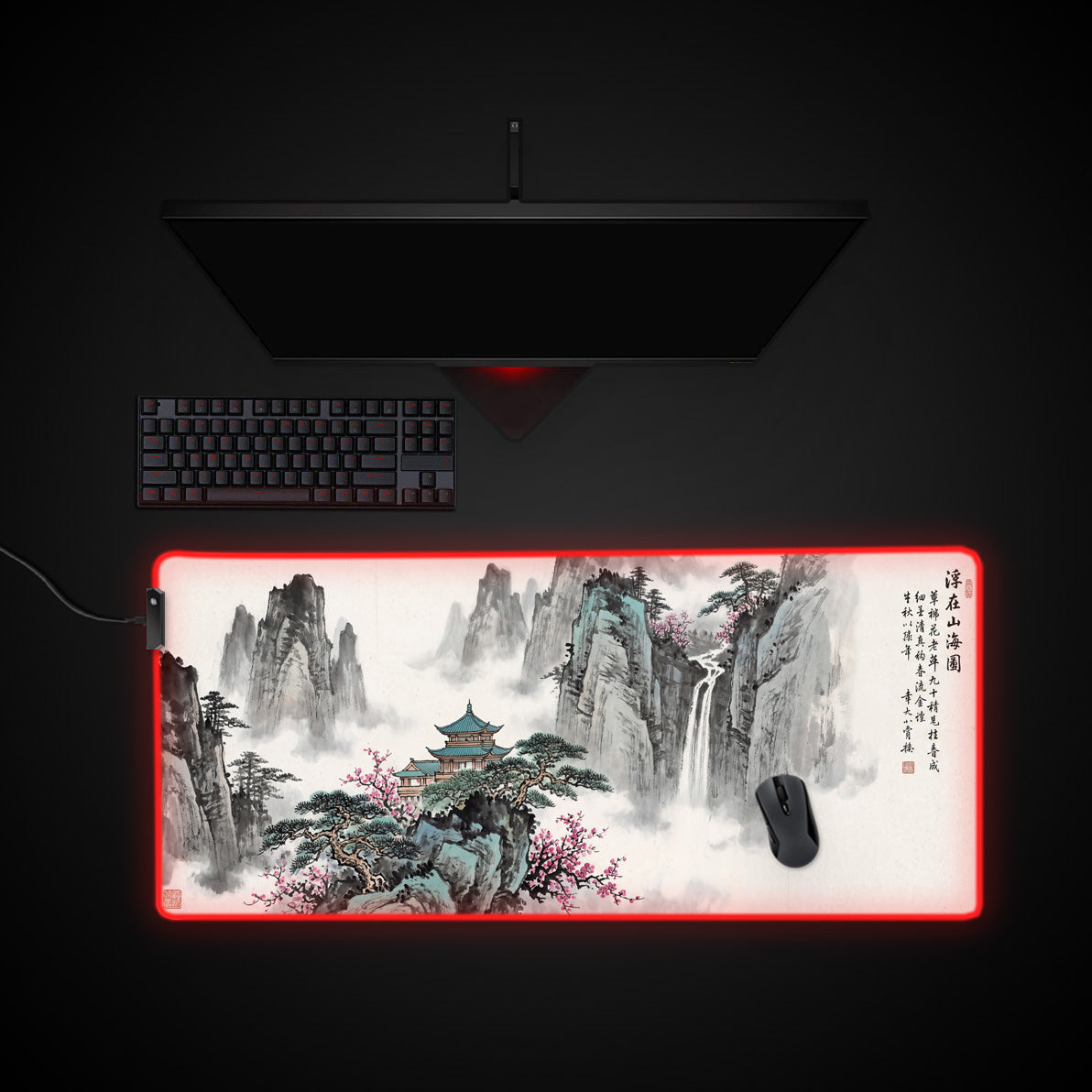Misty Pavilion desk mat with RGB edge lighting