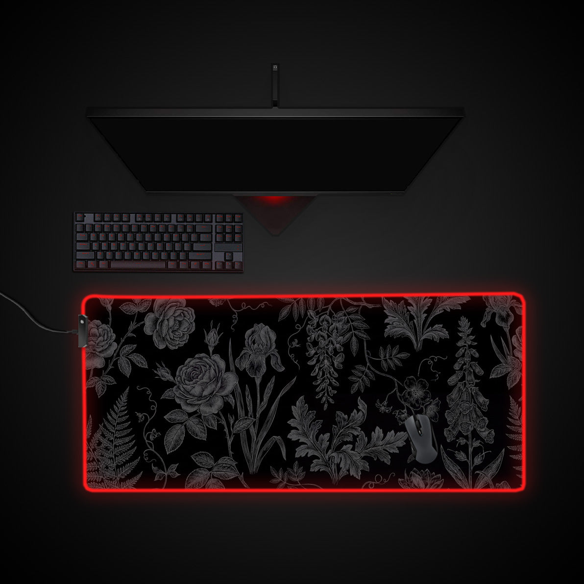 Midnight Botany desk mat with RGB edge lighting