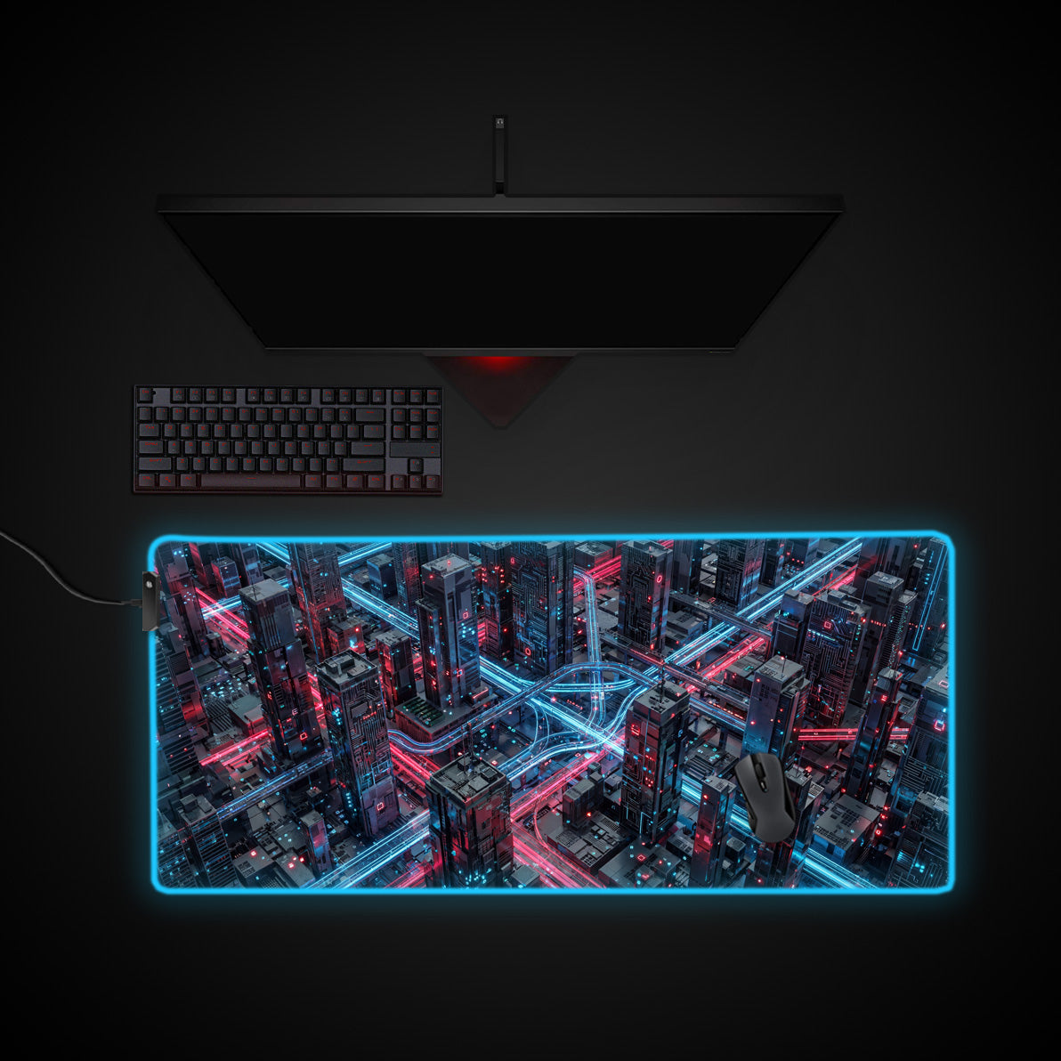 Neon Nexus desk mat with RGB edge lighting