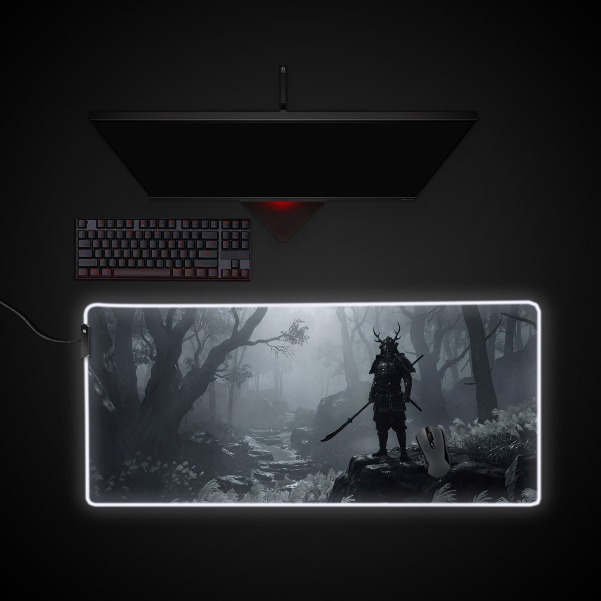 Silent Ronin desk mat with RGB edge lighting