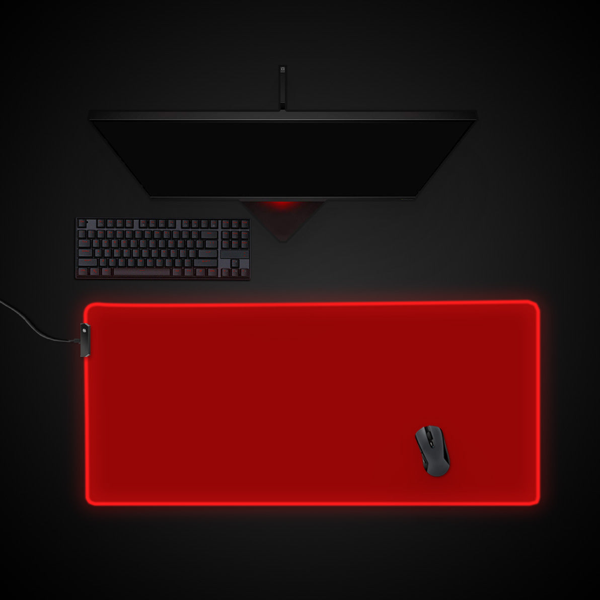 Red desk mat with RGB edge lighting