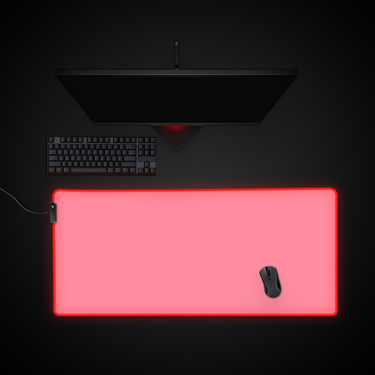Pink desk mat with RGB edge lighting
