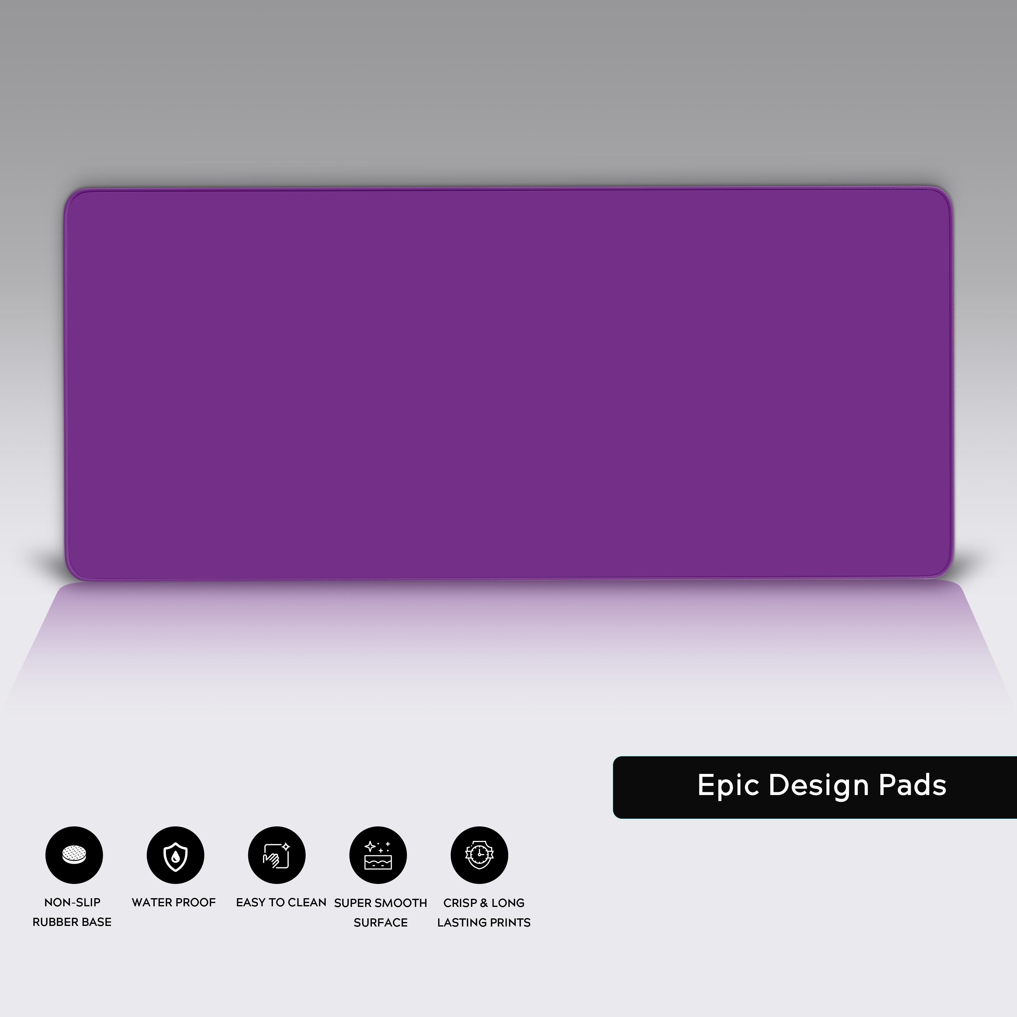 Close-up of the Deep Violet gaming desk mat, showcasing its smooth fabric texture and durable stitched edges for long-lasting use. - Epic Design Pads & Mousepads