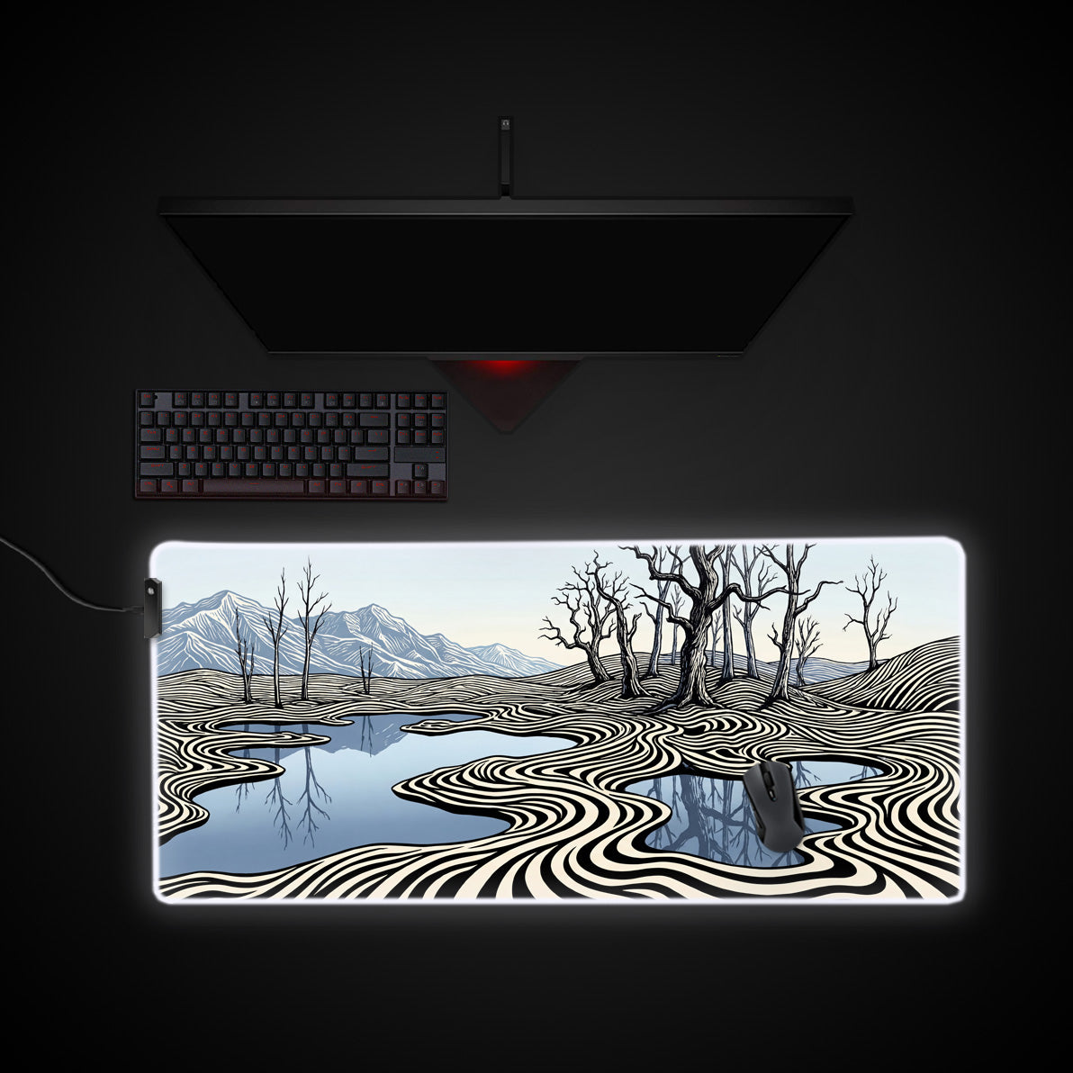 Ripple Effect desk mat with RGB edge lighting