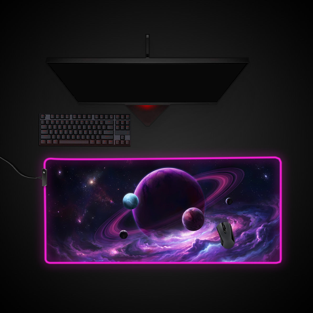 Orbital Command desk mat with RGB edge lighting