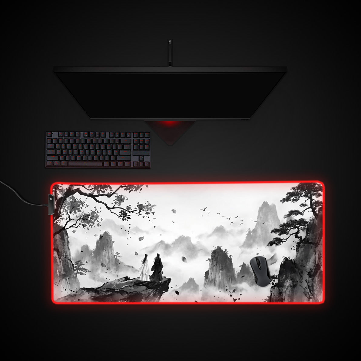 Silent Observers desk mat with RGB edge lighting