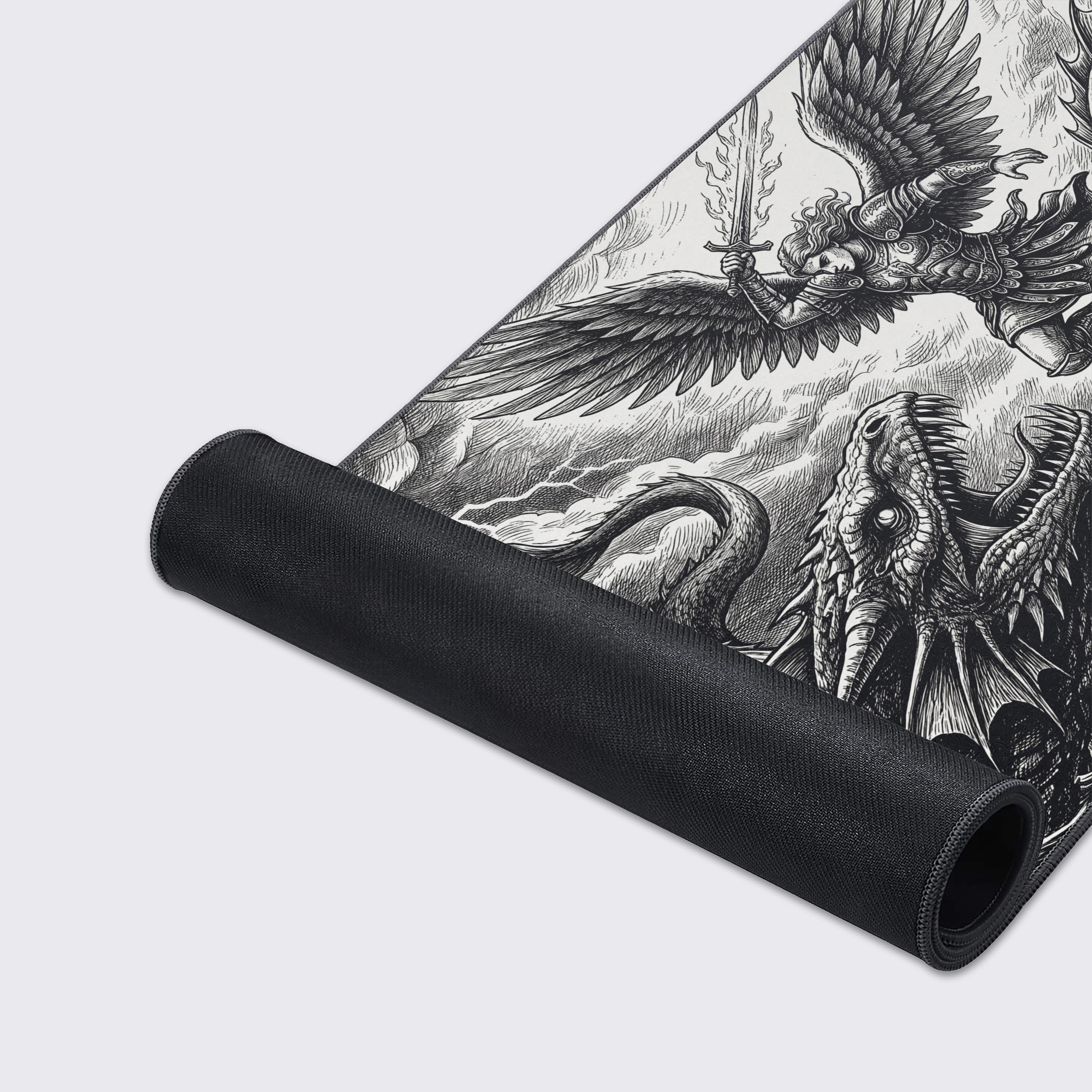 Detailed view of the massive sea dragon with fierce teeth and textured scales rising from the turbulent ocean.