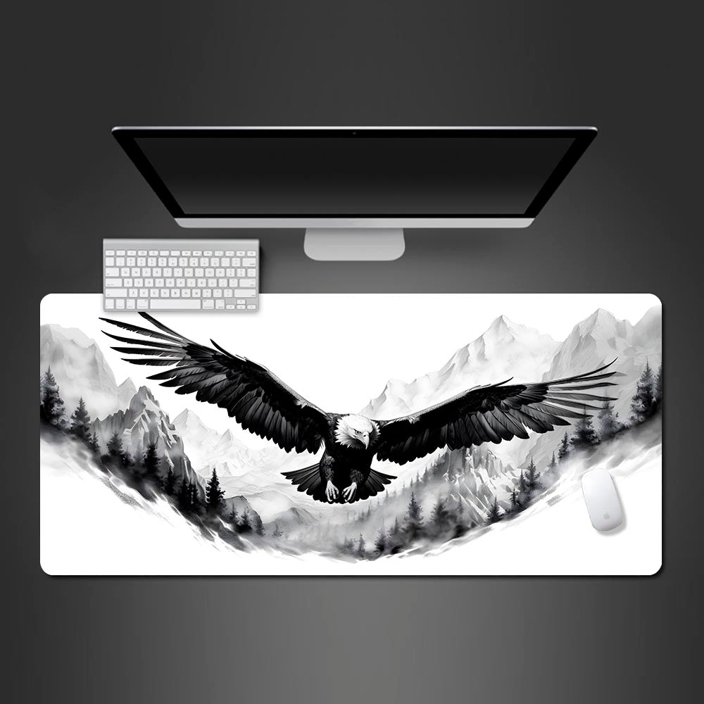 Black and White American Eagle Desk Mat, Eagle Large gaming mouse pad, black and white gaming desk mat, black and white eagle design mouse pad for office or gaming setup