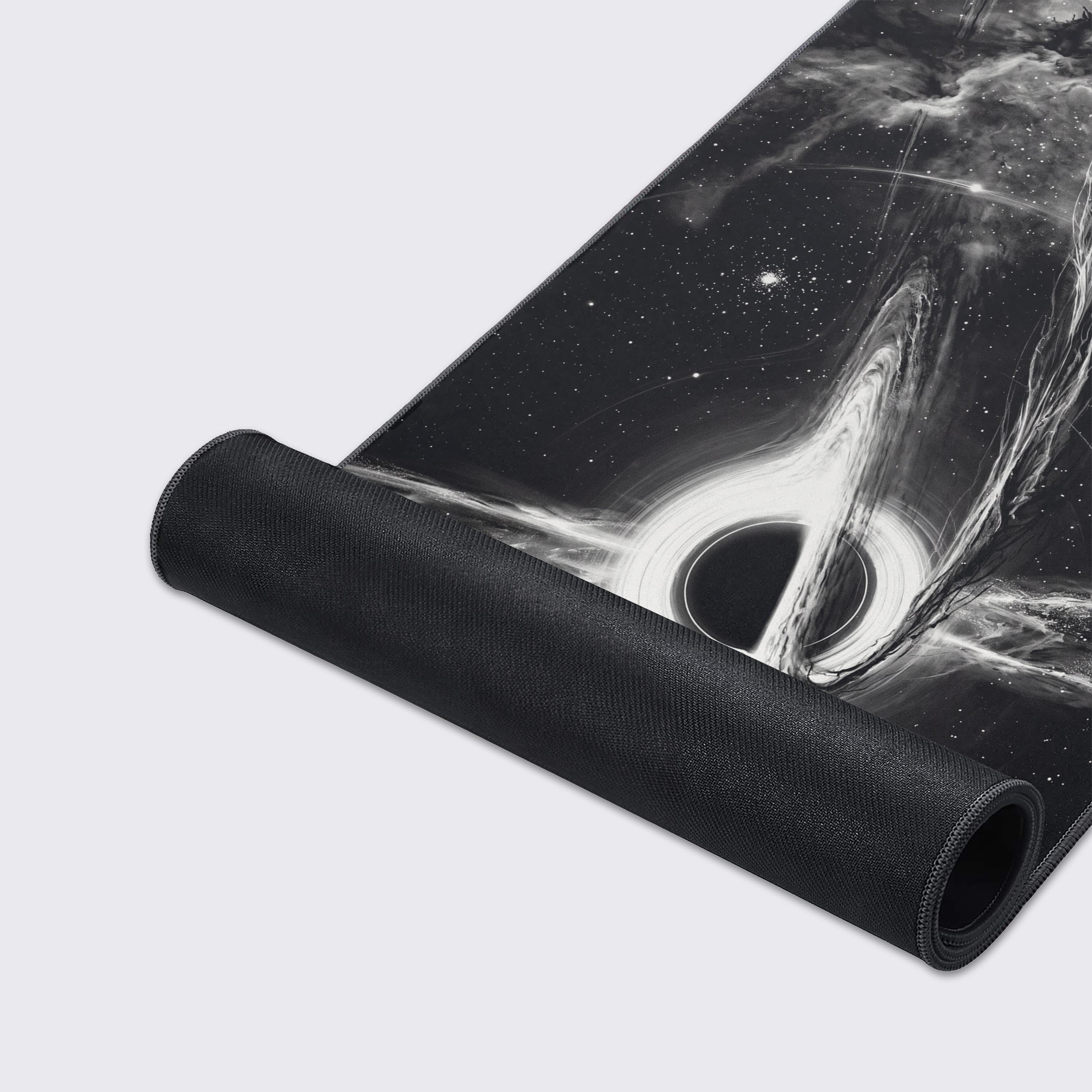 Waterproof and easy to clean surface of the dark cosmic mouse pad.