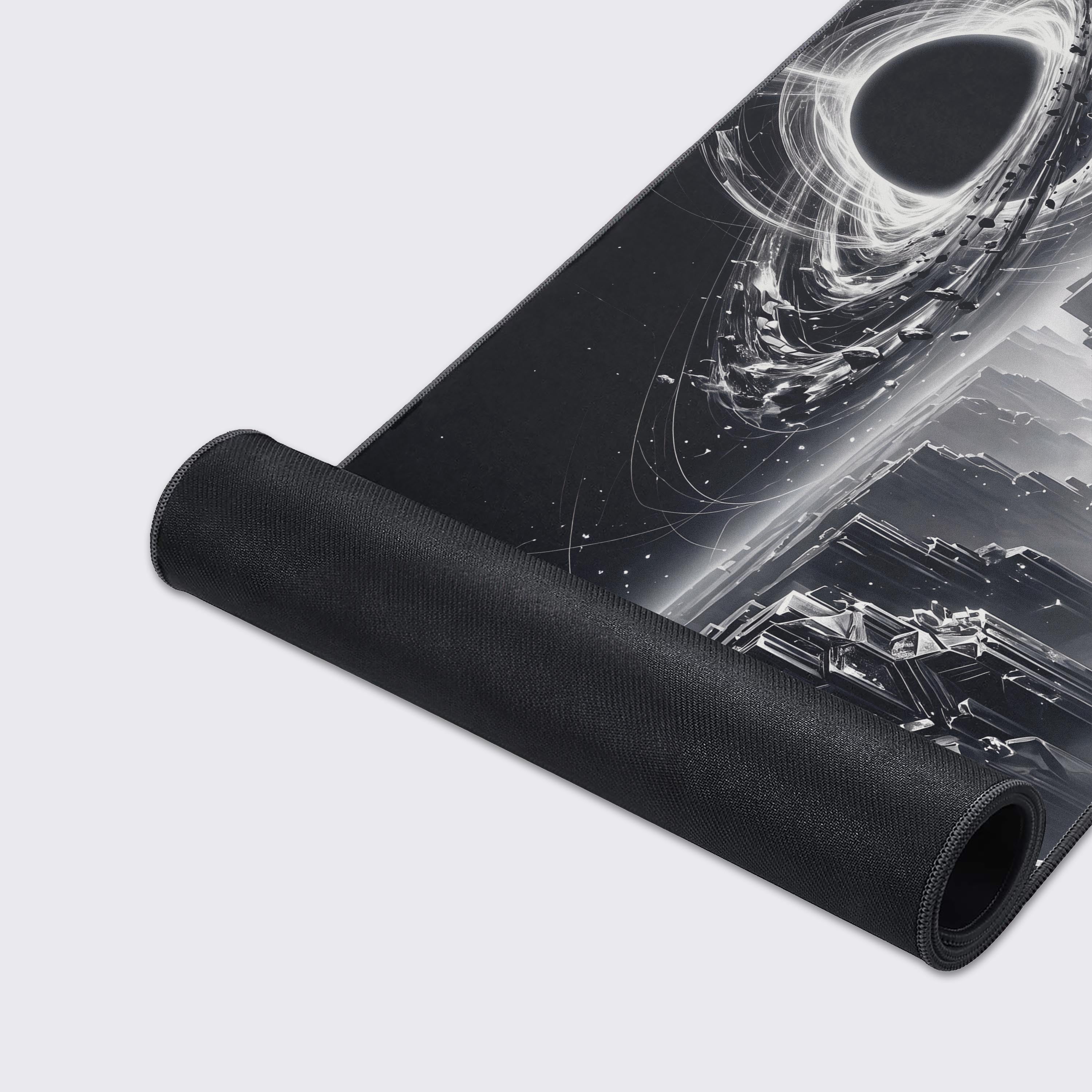 Waterproof and non-slip rubber base features of the dark space gaming mat