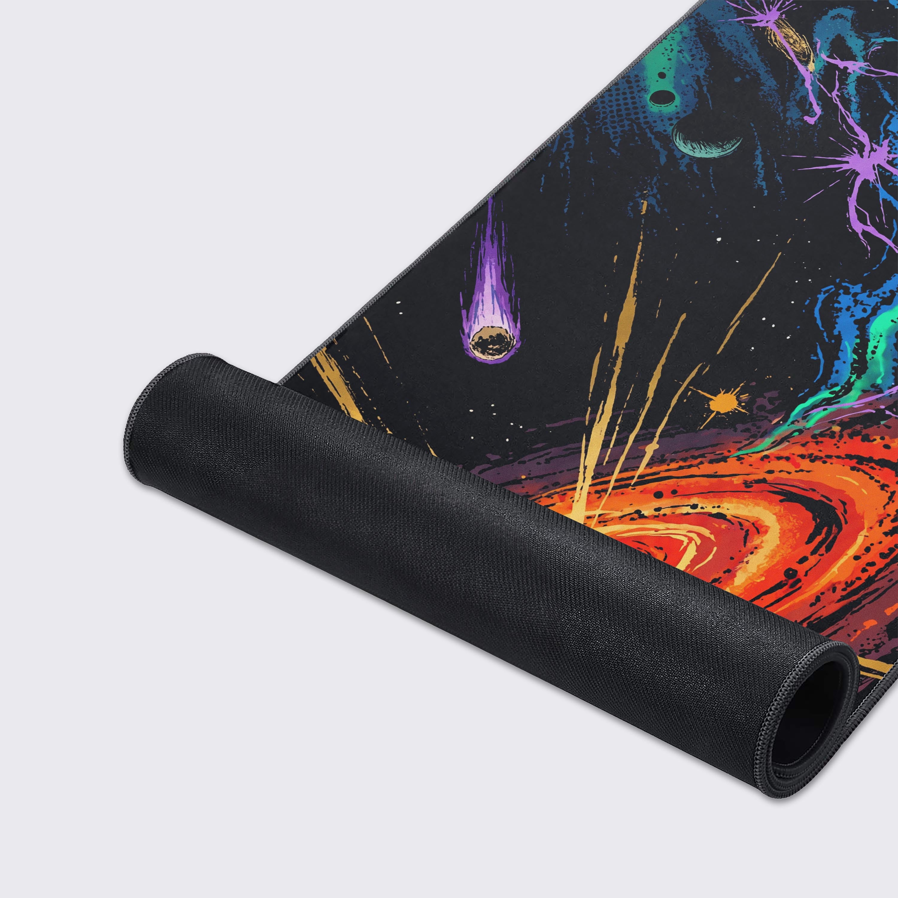 Extended desk mat showing the waterproof and smooth surface features