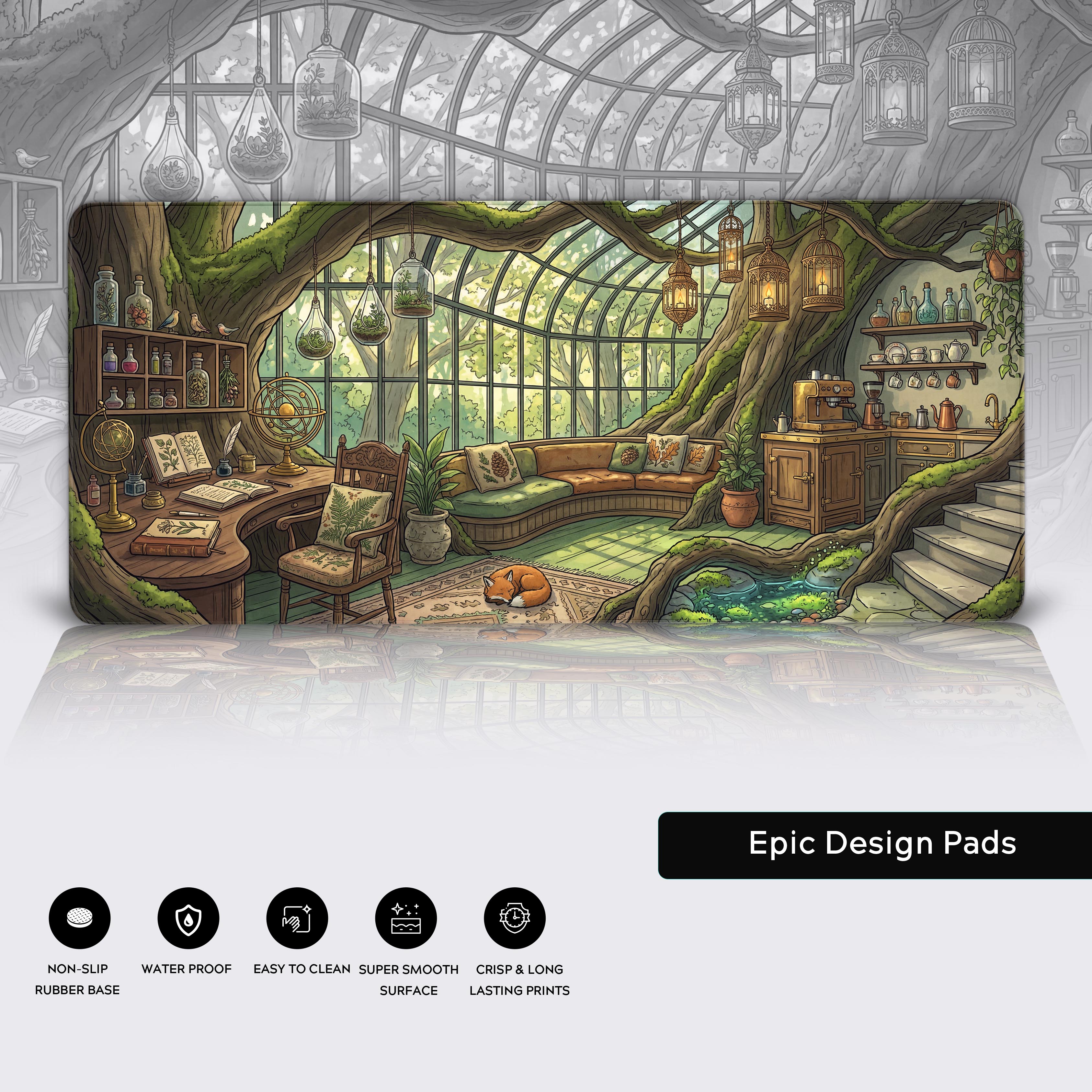 Non-slip rubber base detail of the Botanical Treehouse gaming mouse pad