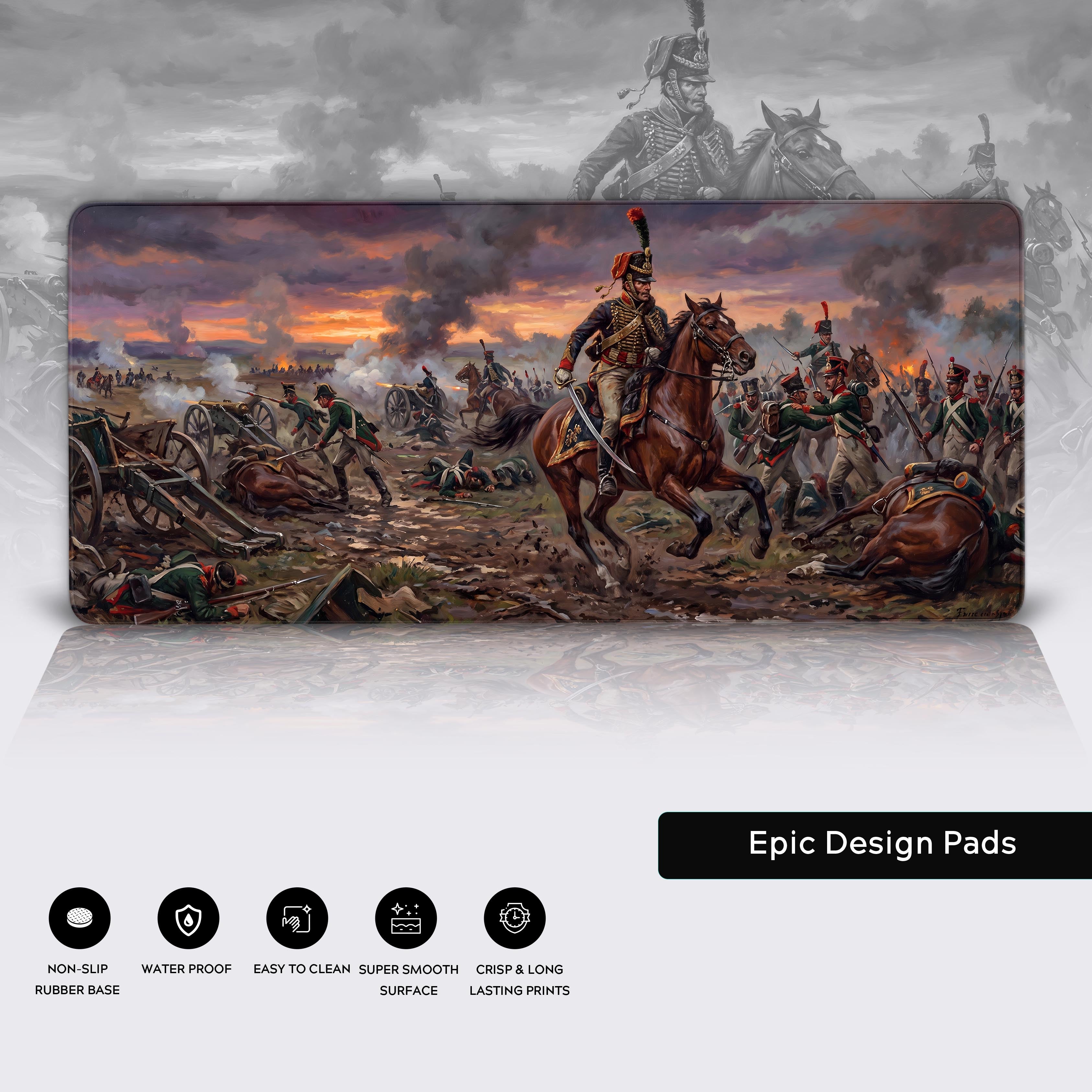 Water-proof non-slip desk mat featuring classical cavalry art