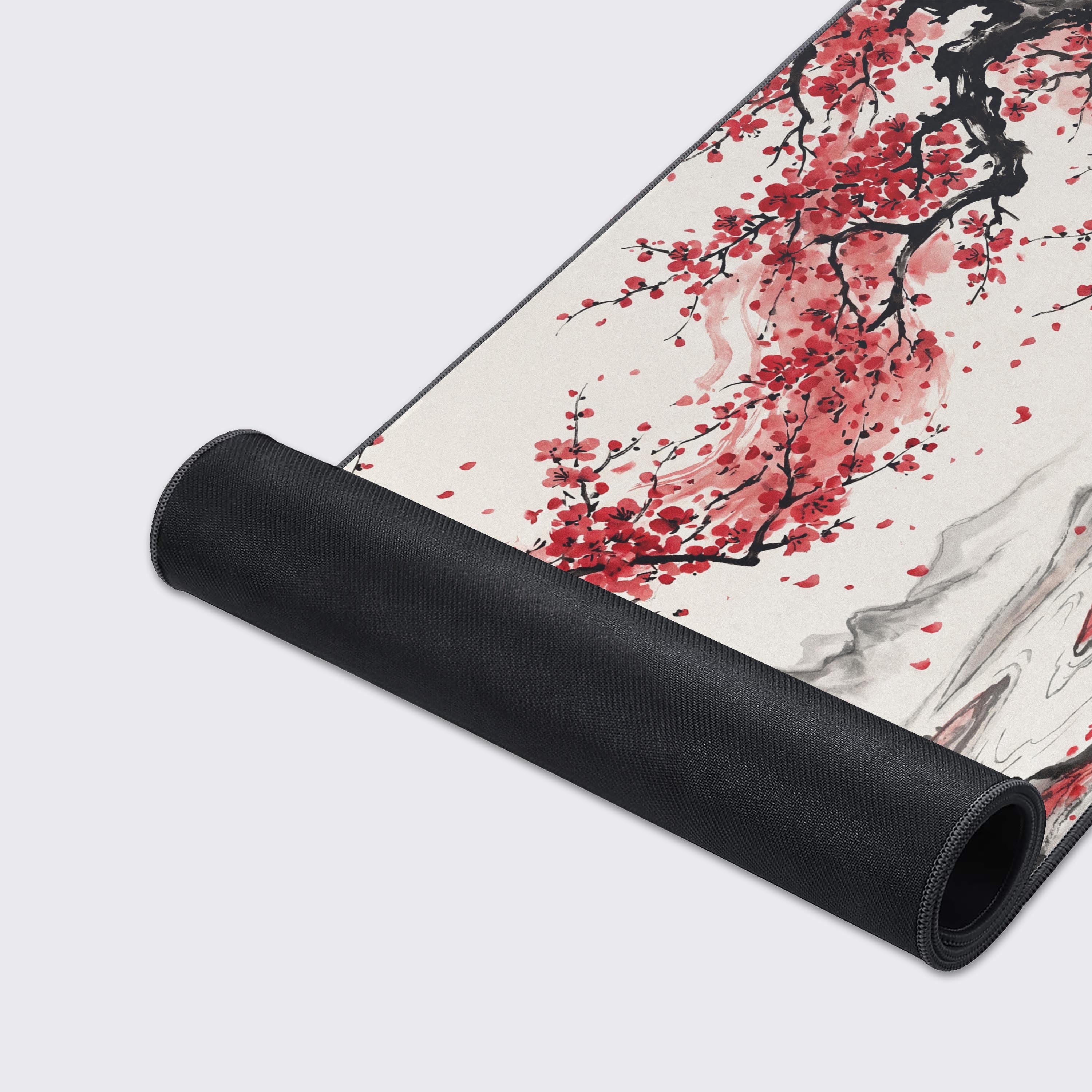 Minimalist misty mountain and river landscape featured on an extended gaming mouse pad