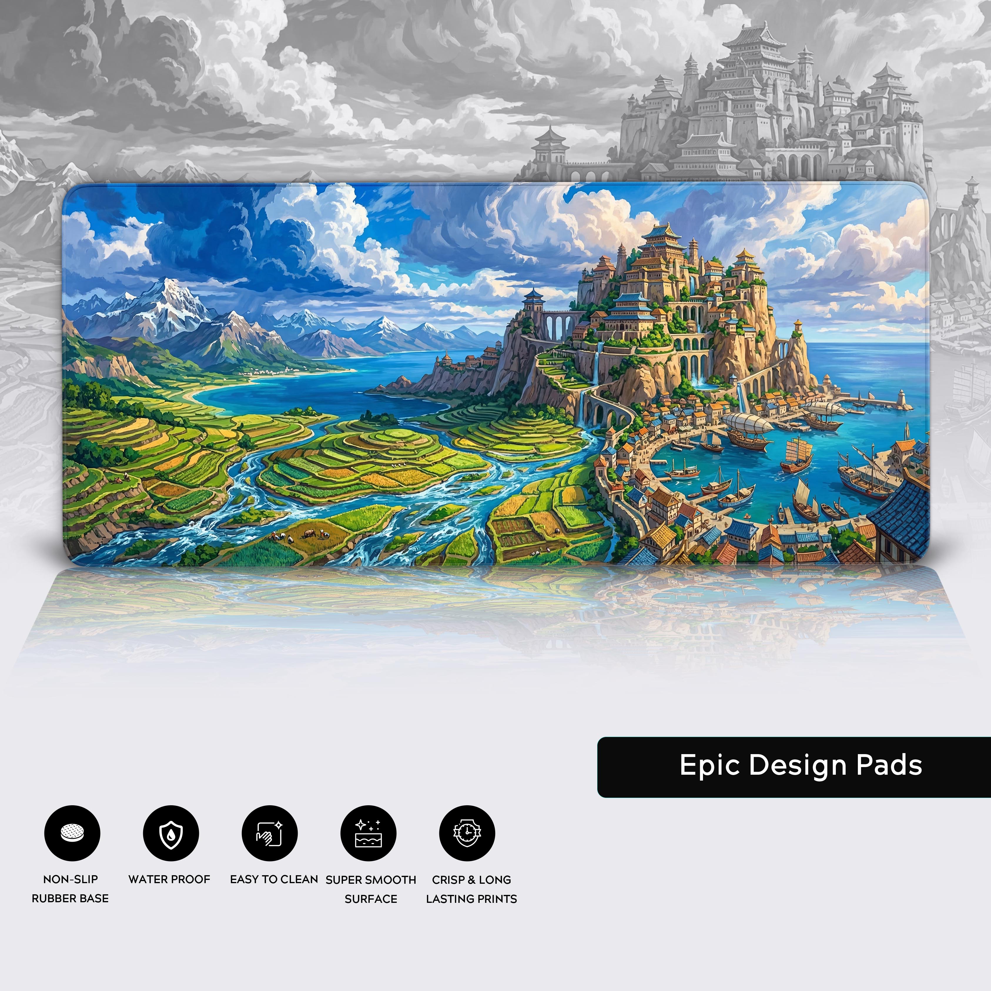 Waterproof and non-slip rubber base details of the fantasy landscape desk pad