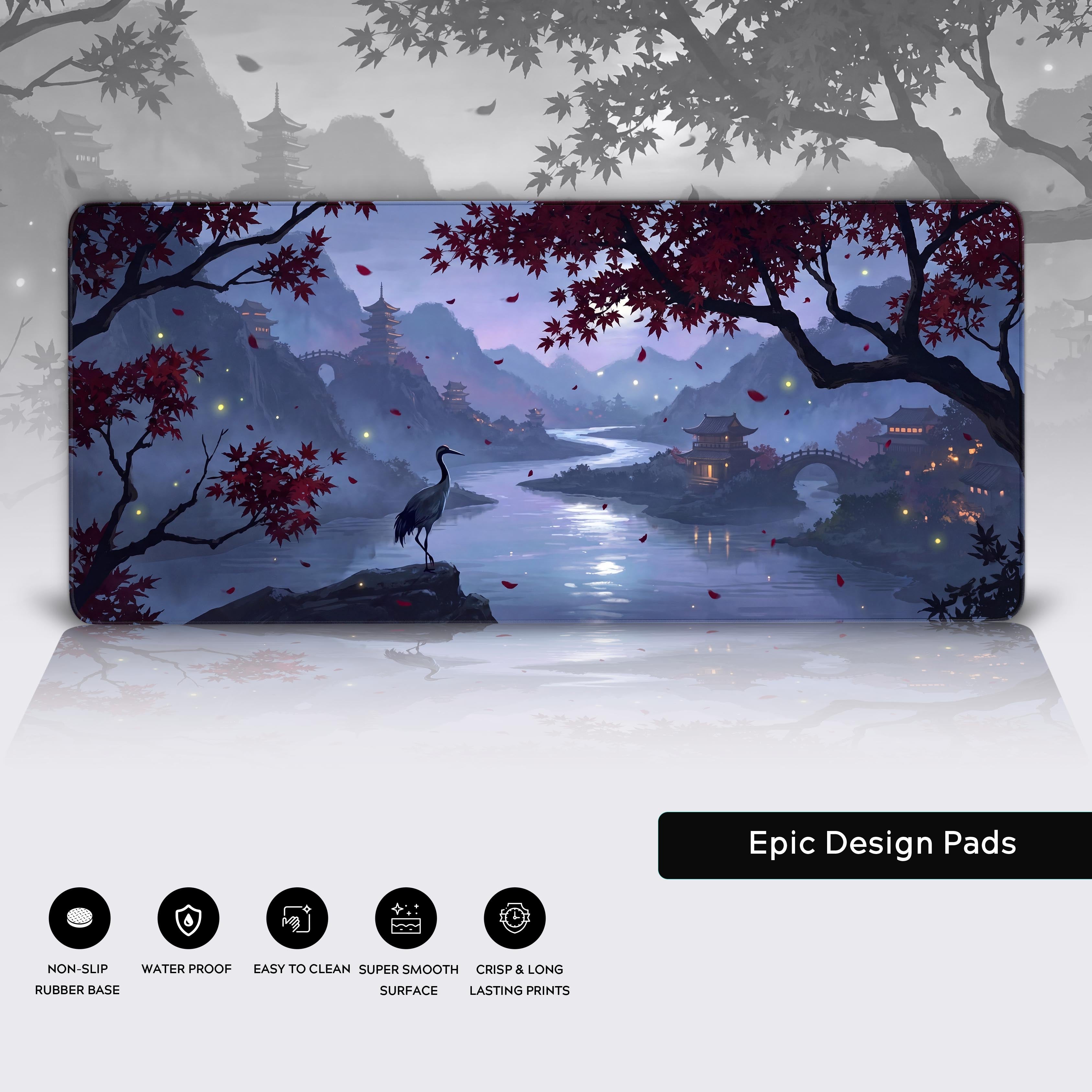 Non-slip rubber base of the twilight crane aesthetic gaming pad showcasing vibrant colors