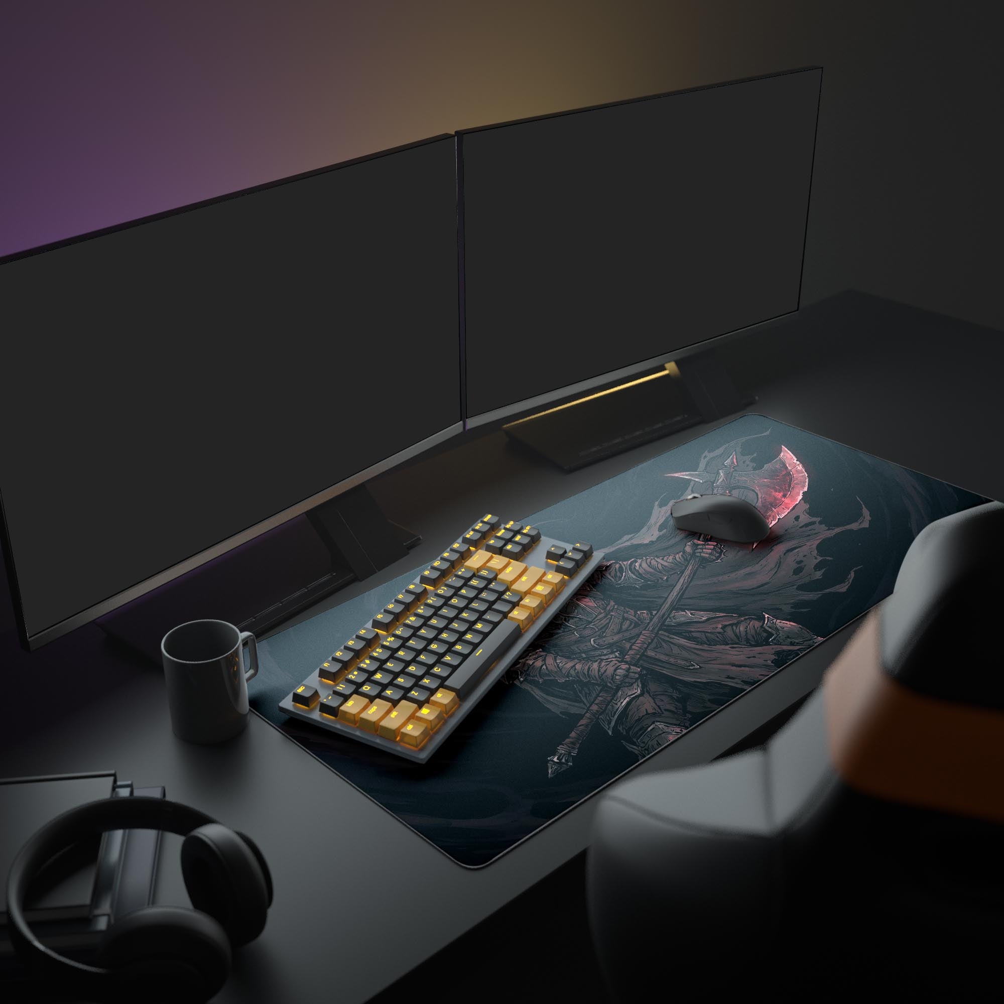 Close-up of the crisp dark fantasy artwork and super smooth surface of the gaming mouse pad