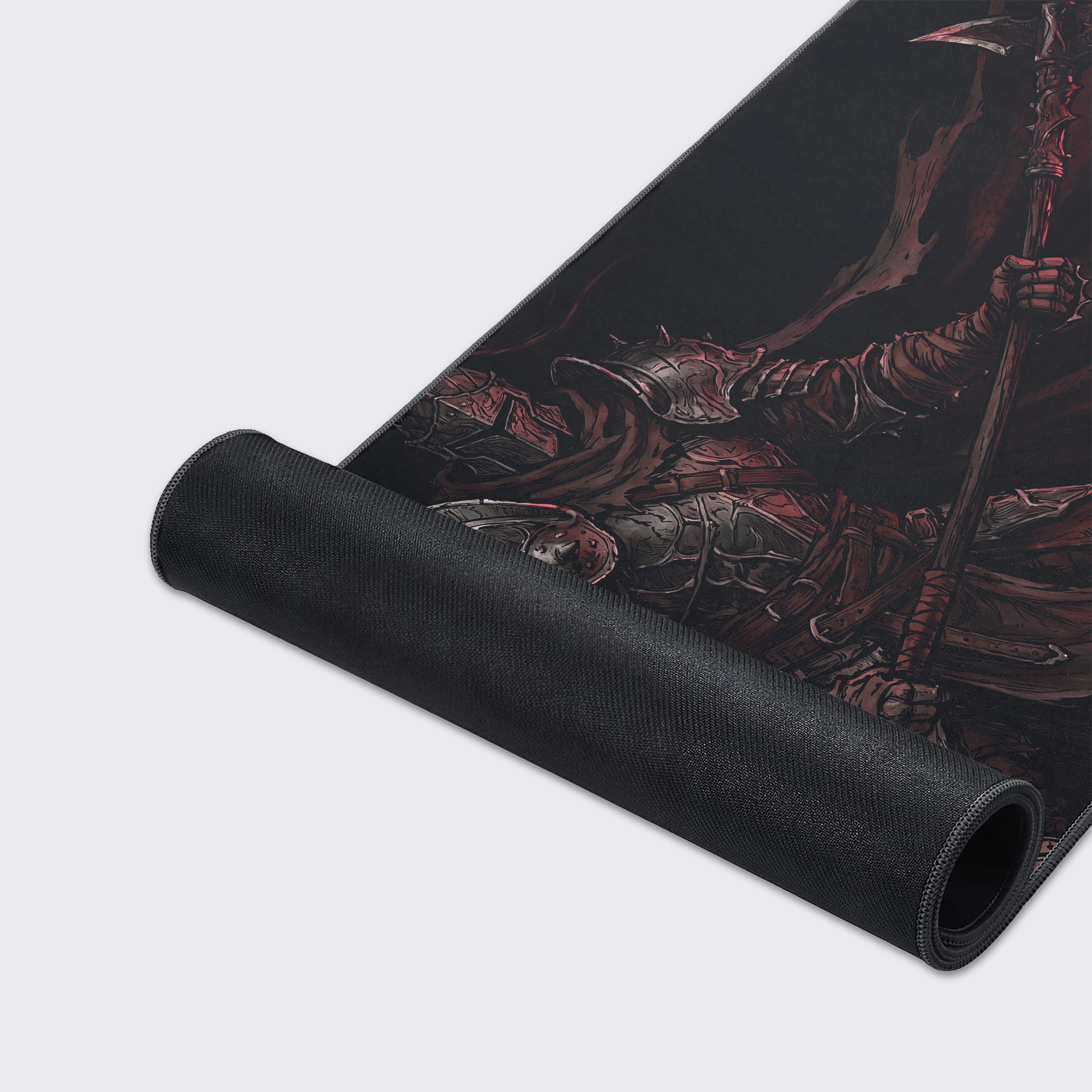 Waterproof and easy to clean features highlighted on the armored knight desk mat