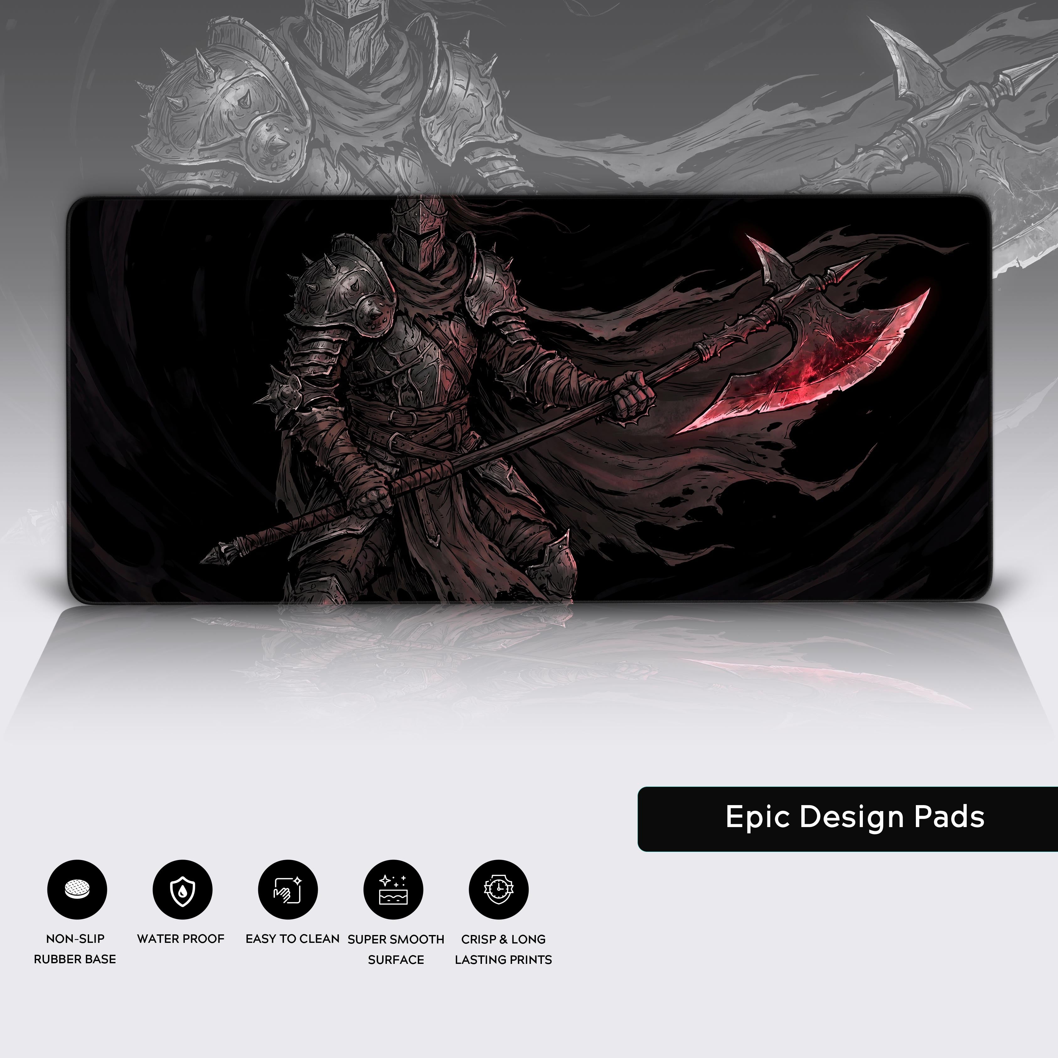 Non-slip rubber base securing the gothic red and black desk mat for intense gaming