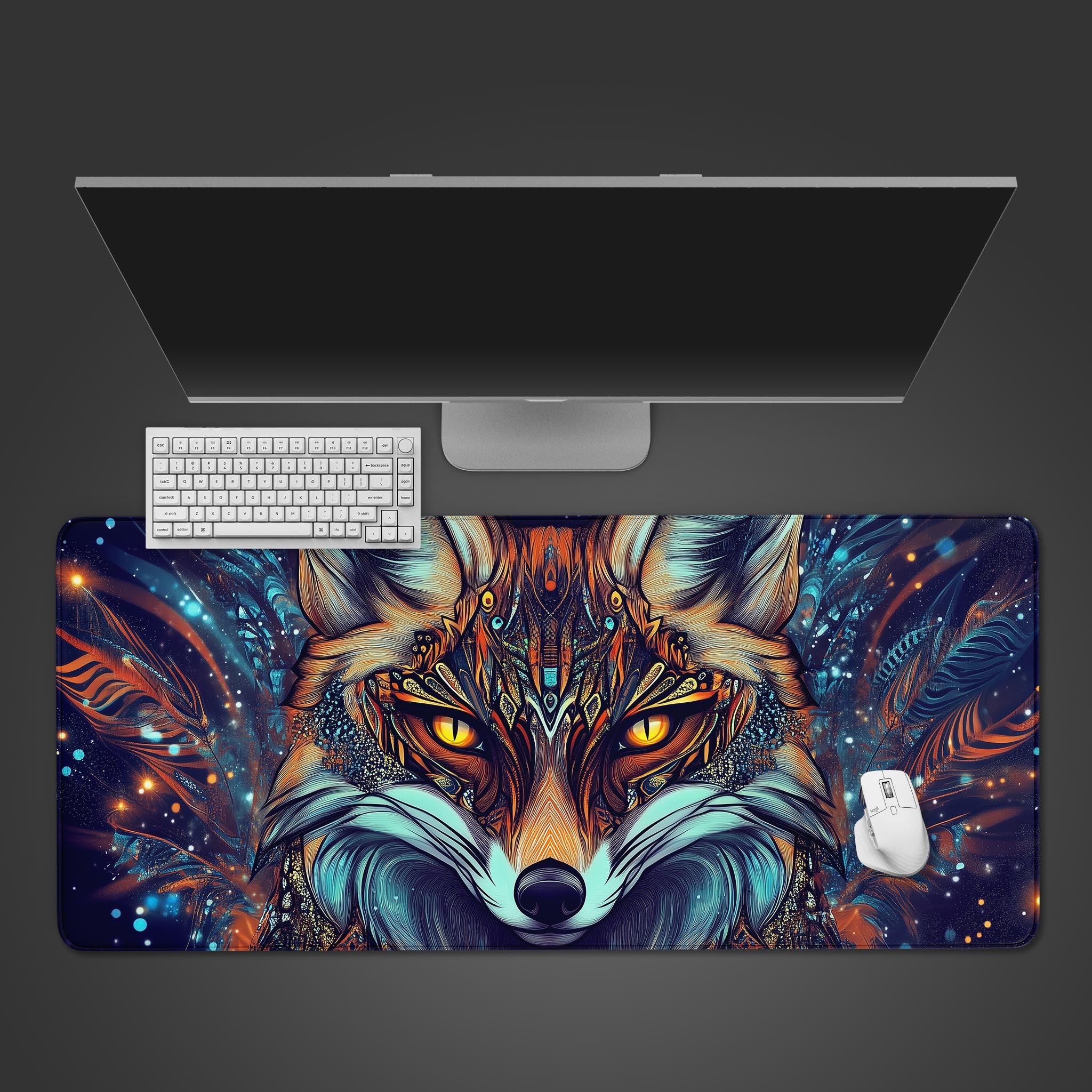 Dazzling Fox Desk Pad, Vibrant Fox Mat, Fantasy Animal Mousepad