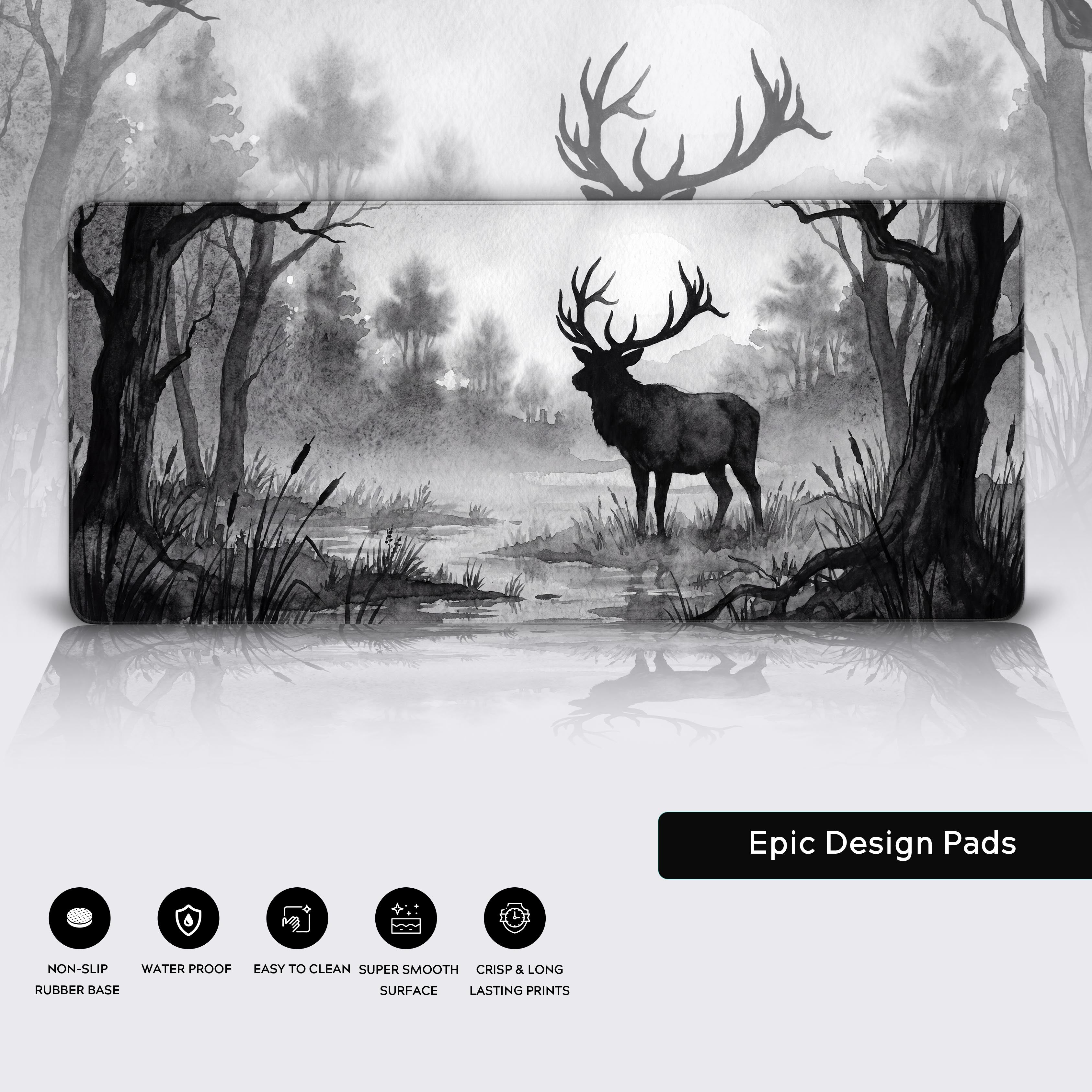 Epic Design Pads minimalist nature desk mat in a gaming setup showing the super smooth surface for mouse control.