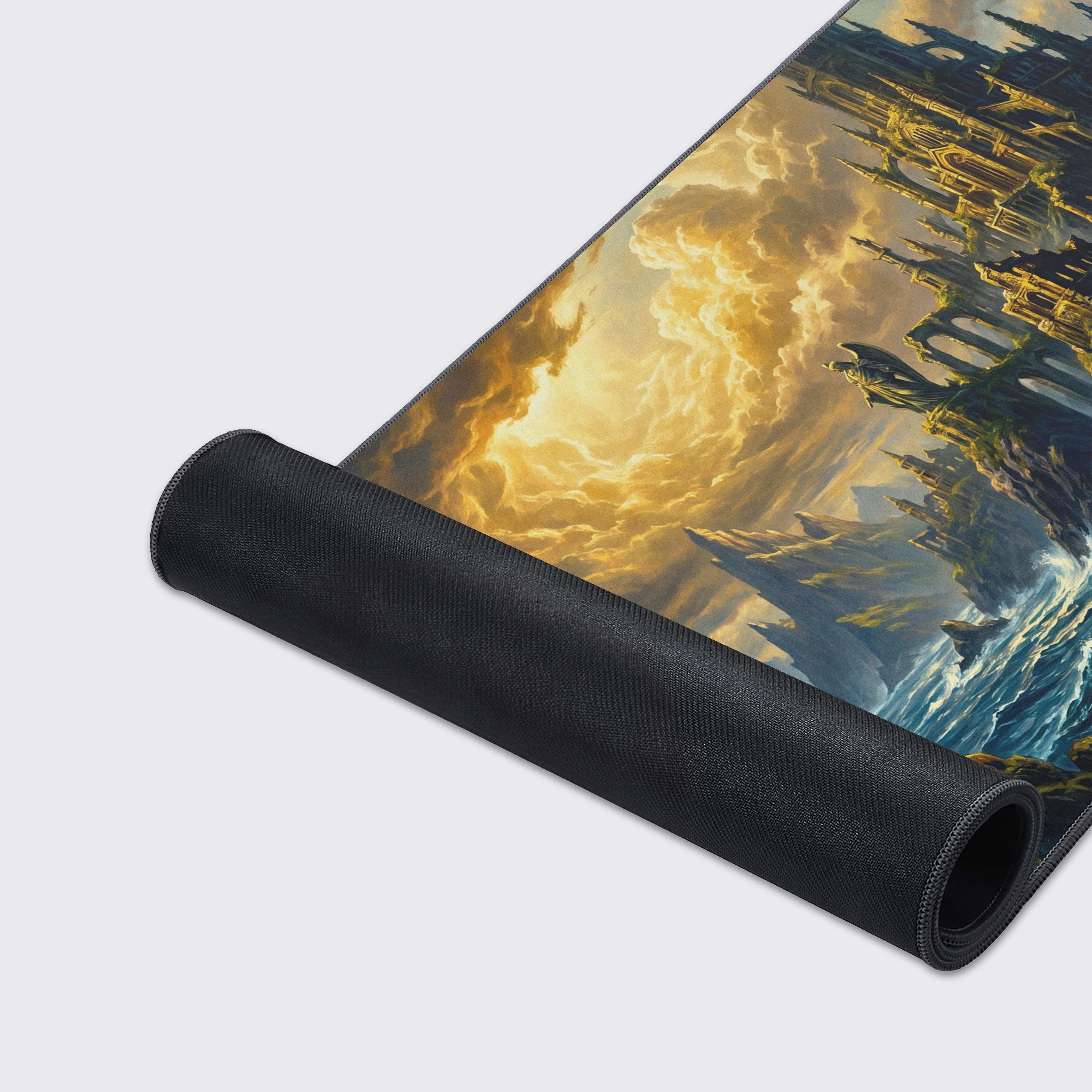 Desk mat feature icons highlighting non-slip, waterproof, easy to clean, super smooth, and crisp print
