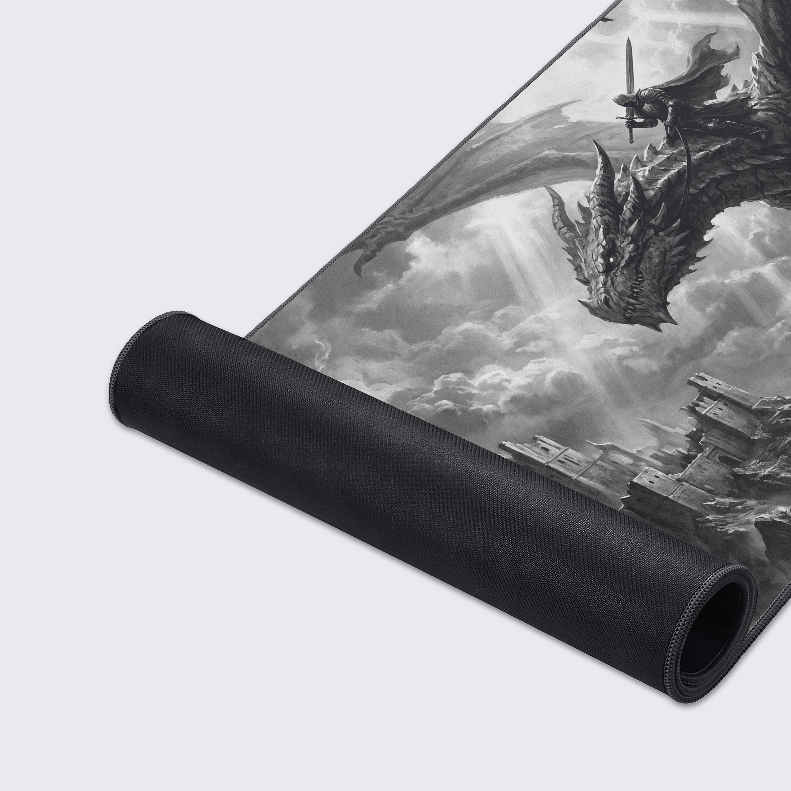 Product features graphic showing non-slip rubber base, waterproof, and smooth surface icons